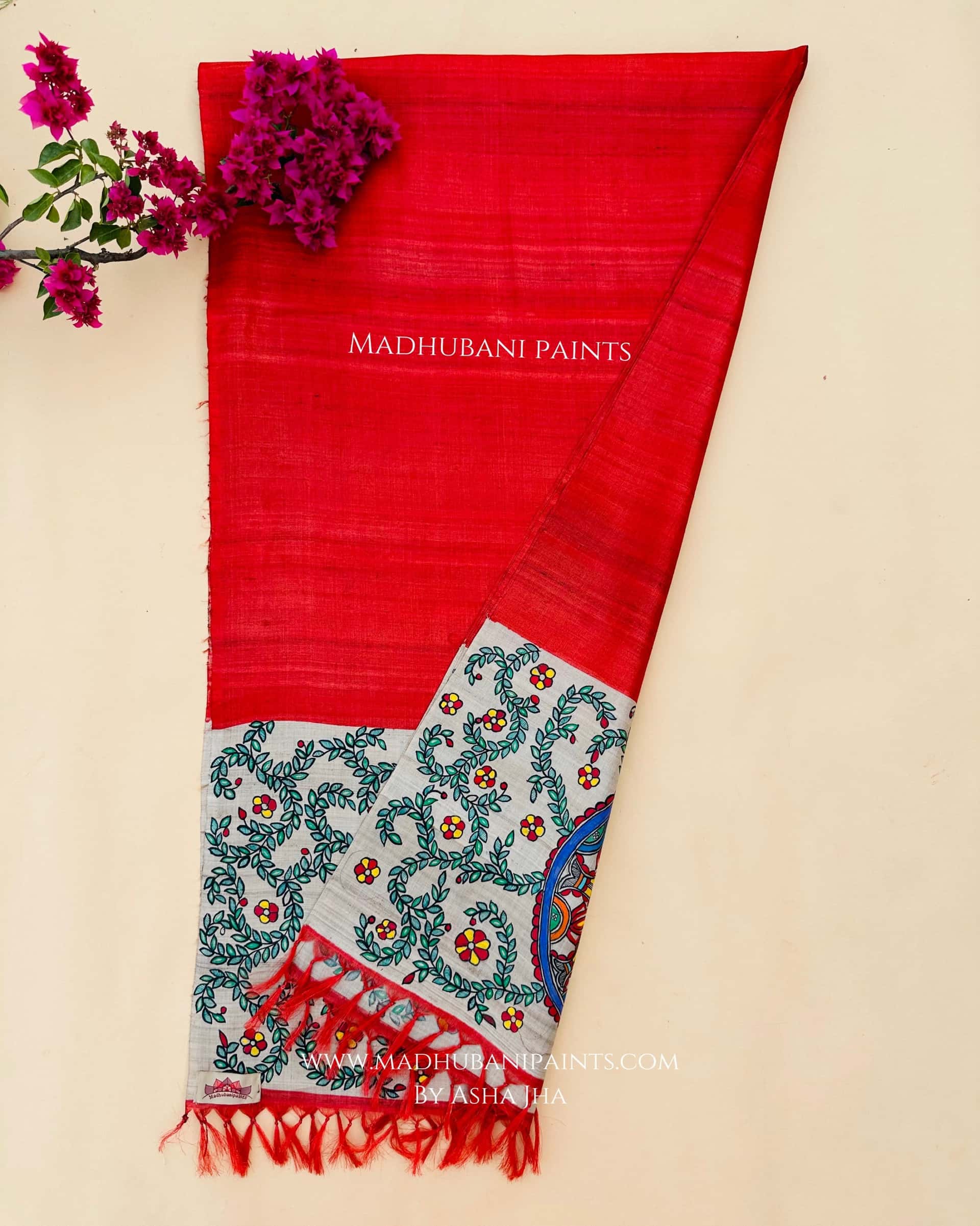 Red Surmai Sangam Tussar Silk Stole — image 3 of 3