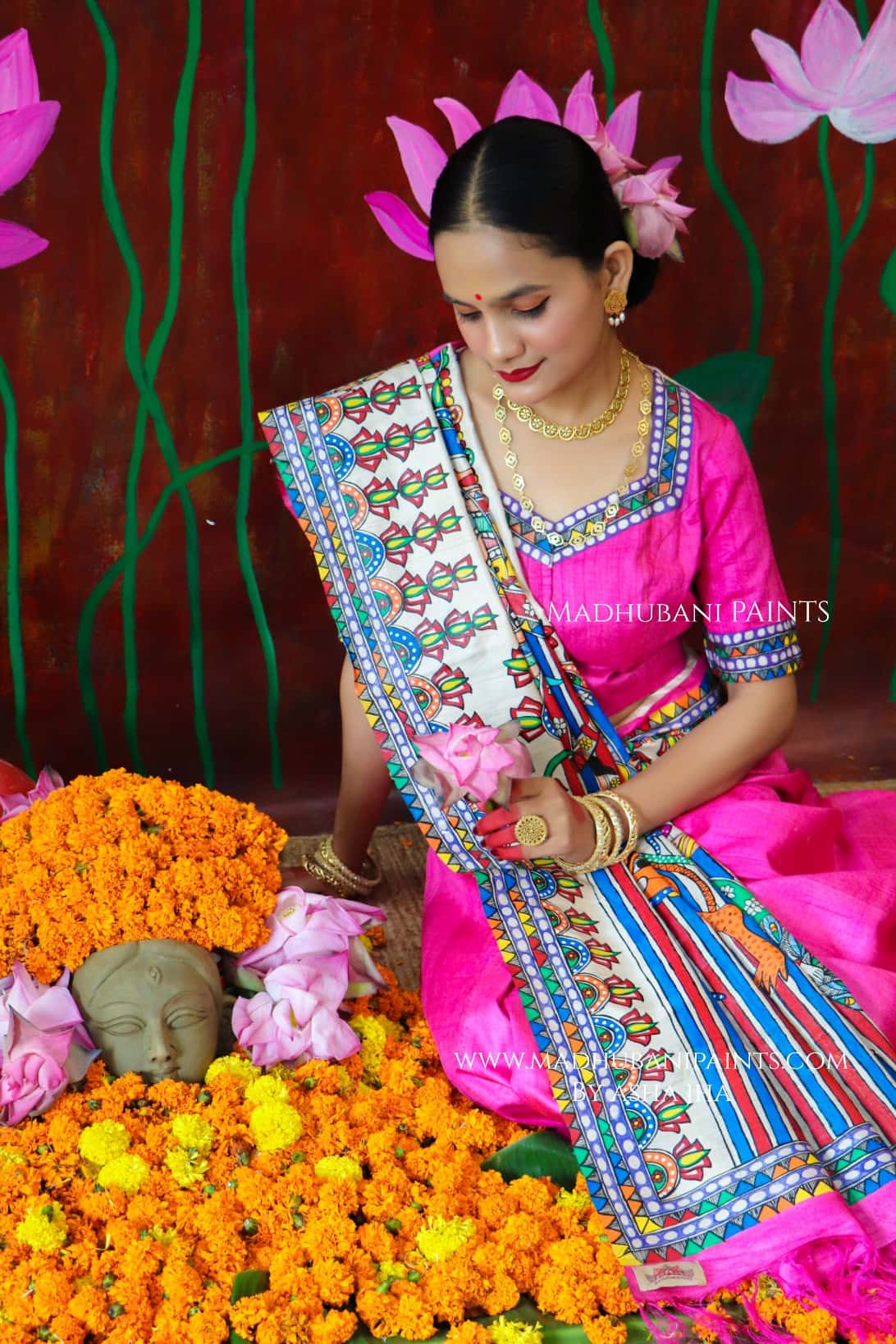 'PADMANABHA SAHODARI' Handpainted Madhubani Tussar Silk Saree — image 2 of 9