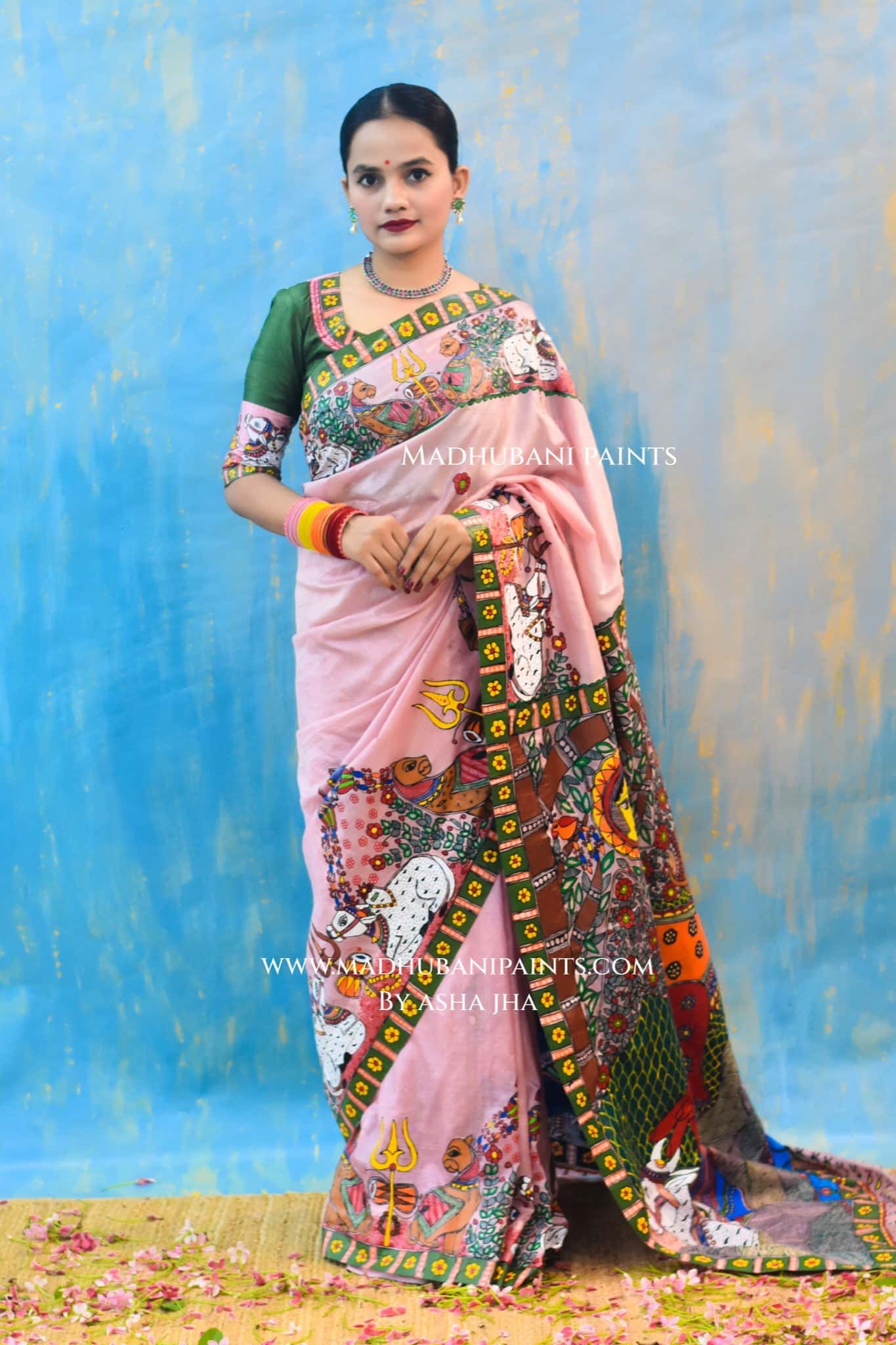 UMAMAHESHWAR ARDHNARISHWAR Hand-painted Madhubani Tussar Silk Saree — image 2 of 6