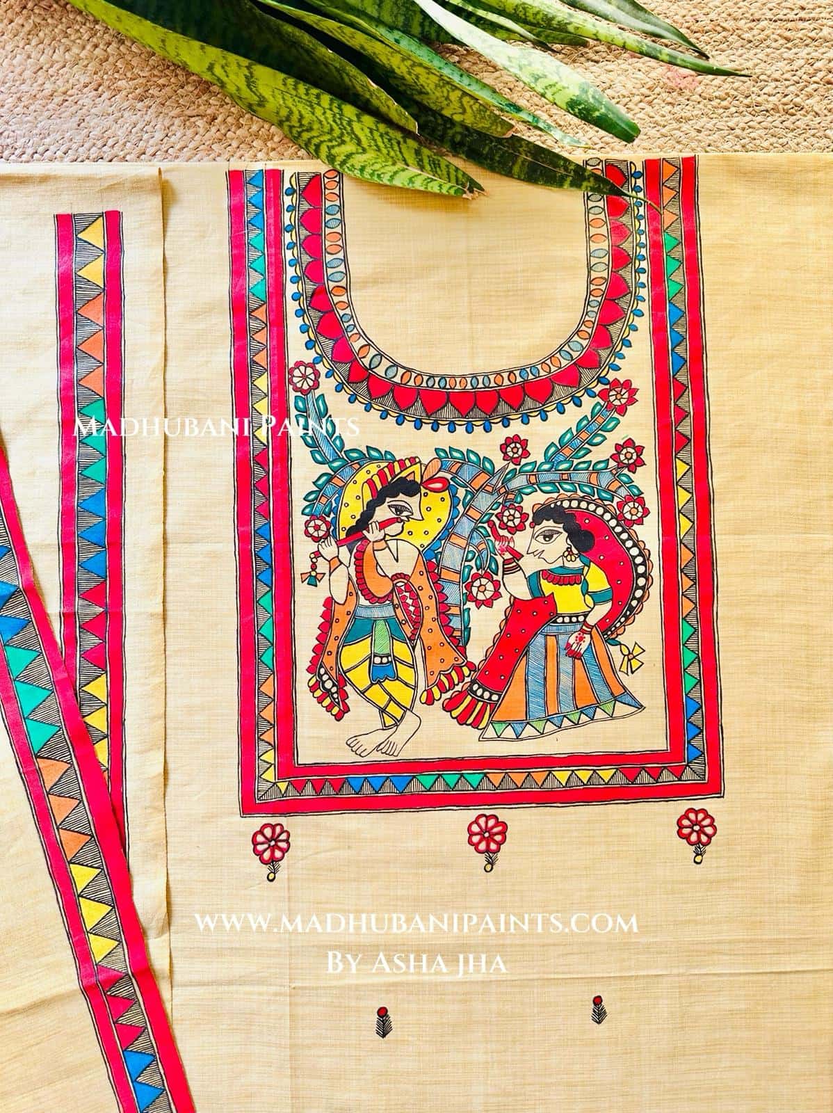 Radha krishna Hand painted Unstitched Cotton Suit Set — image 2 of 3