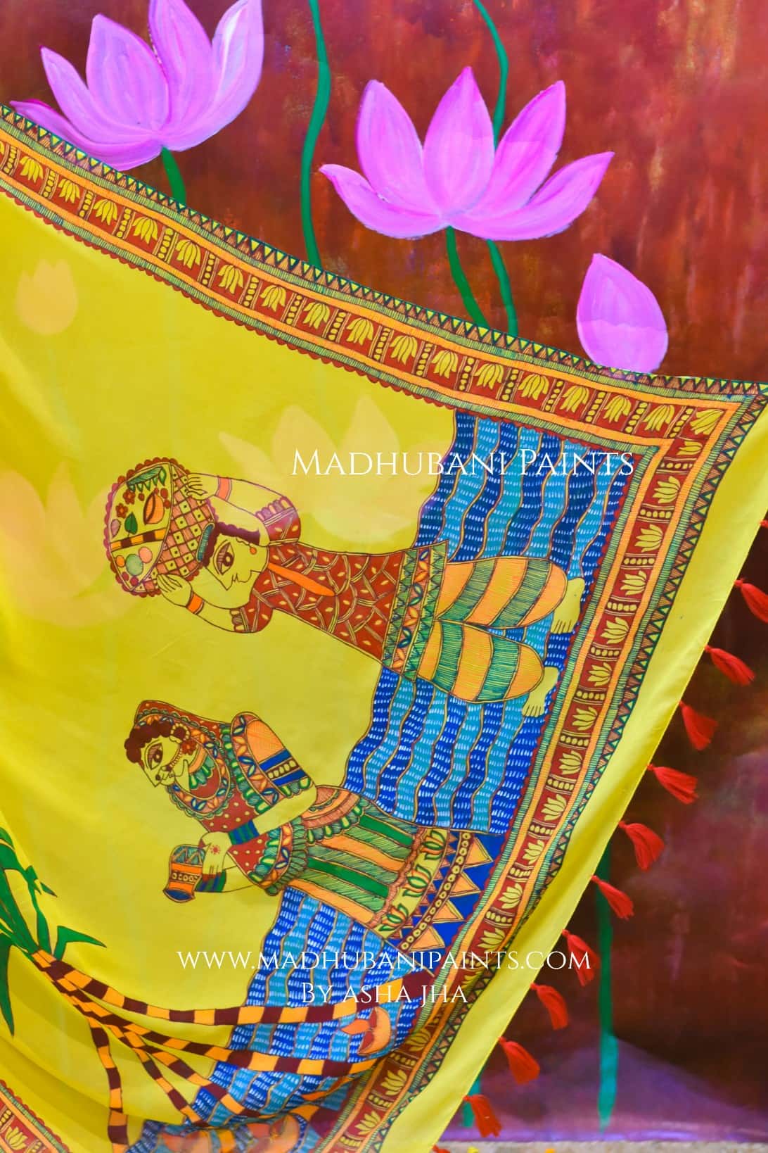BHAKTI BHAVA Chhath Puja Hand painted Madhubani Georgette Saree — image 7 of 8