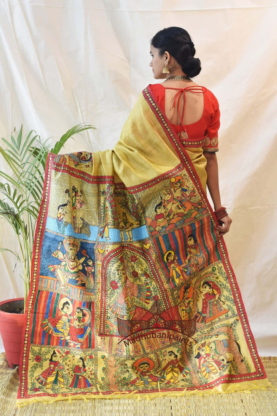 Madhubani Paints Vishnu Avatar Hand Painted Saree — image 3 of 5