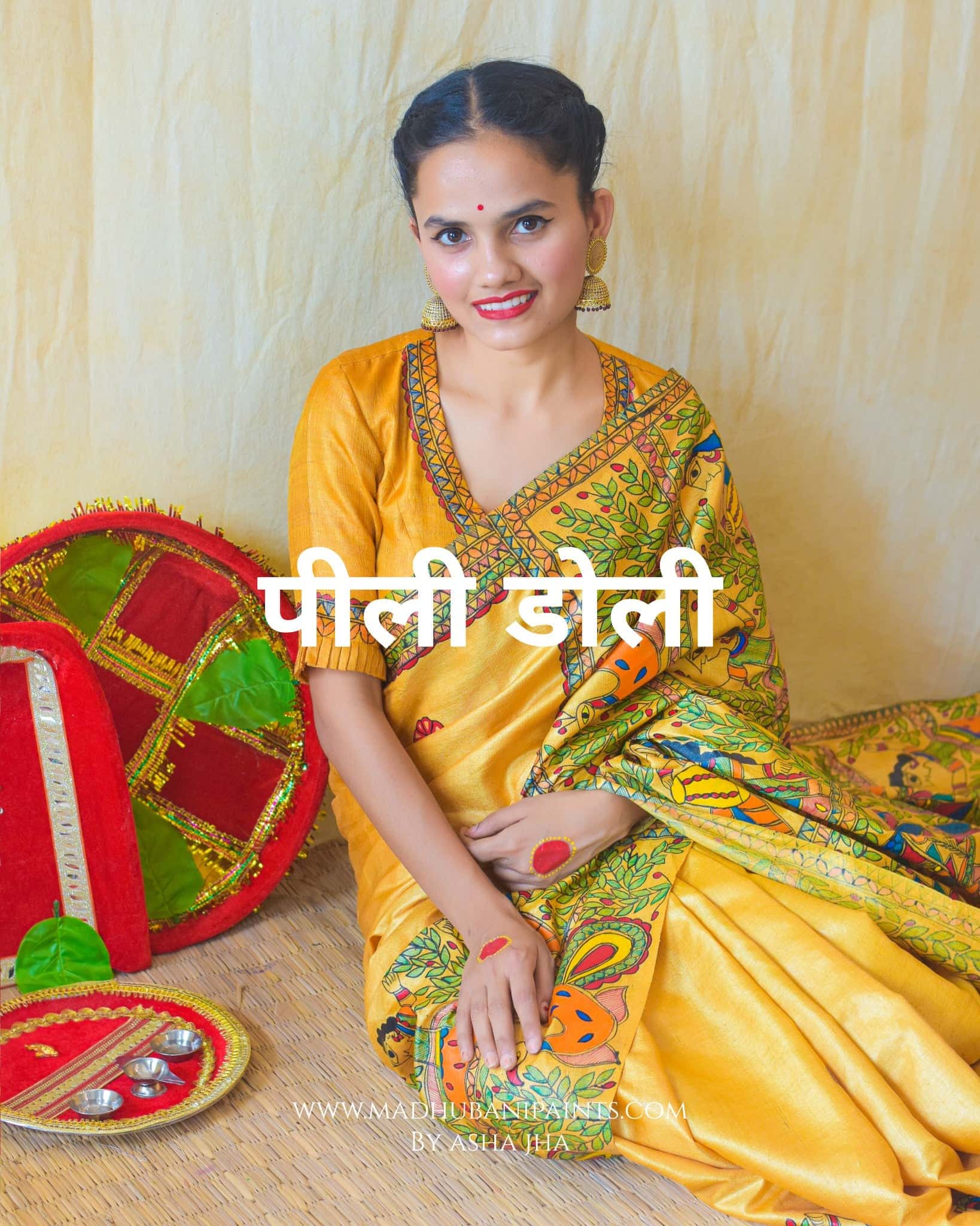 PILI DOLI Hand-painted Madhubani Tussar Silk Saree Blouse Set — image 7 of 8