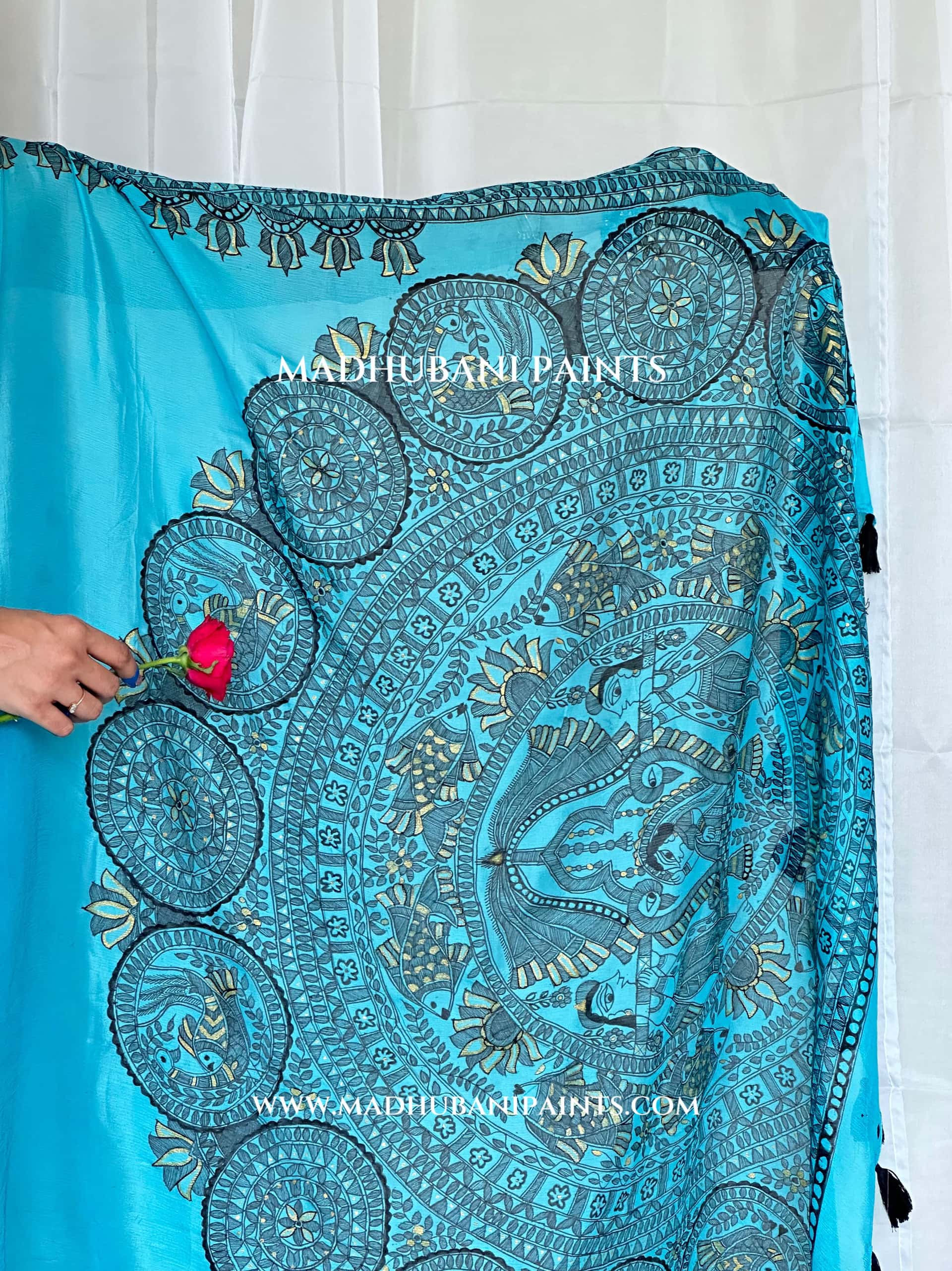 Aasmani Doli Hand-painted Madhubani Chiffon Saree — image 10 of 11