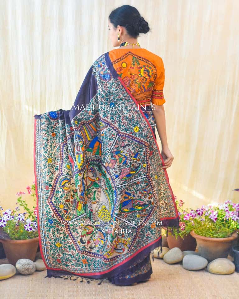 'KRISHNA RAAS' Handpainted Madhubani Tussar Silk Blouse — image 3 of 5