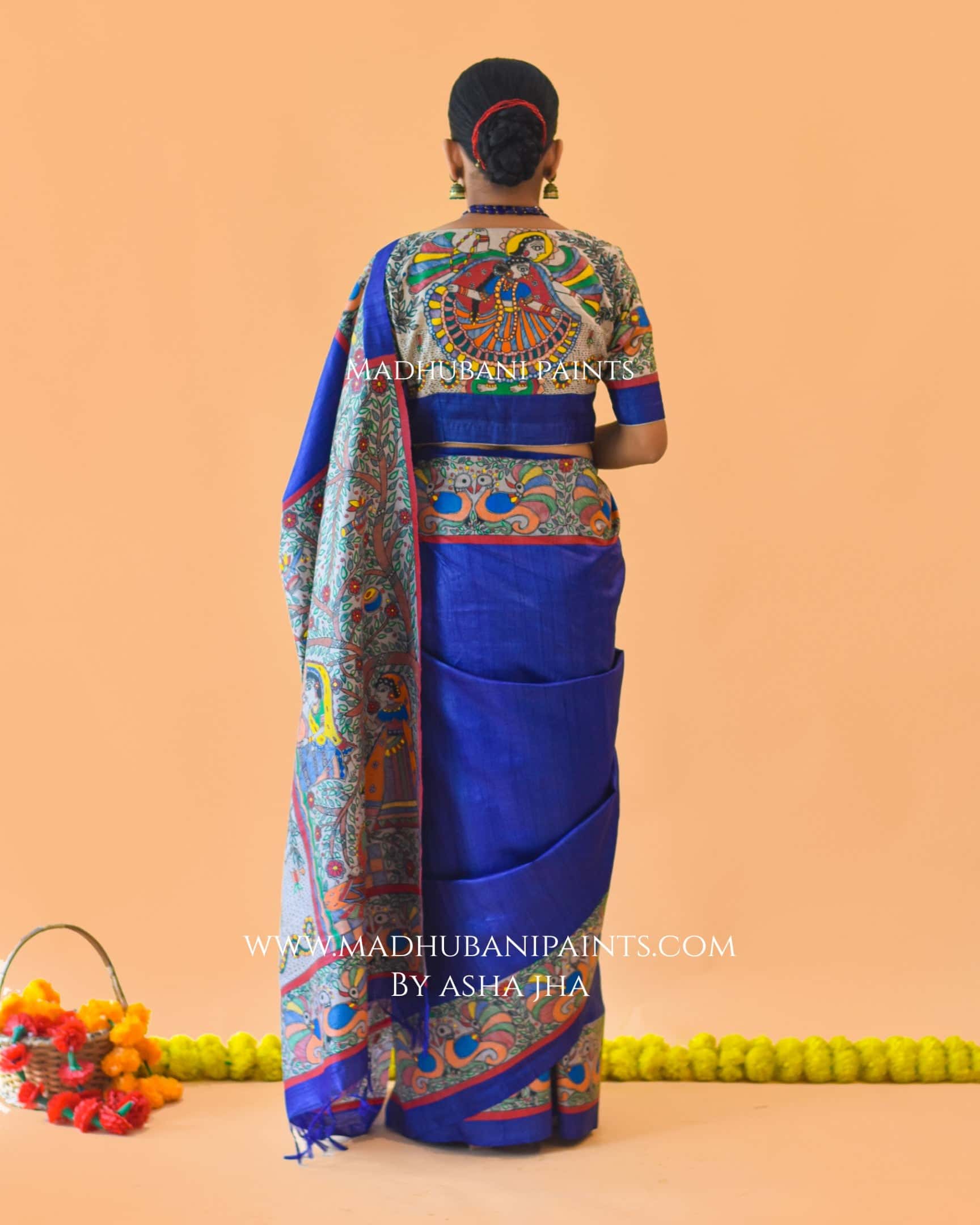 'MANMOHANA' Madhubani Hand-painted Tussar Silk Saree — image 4 of 7