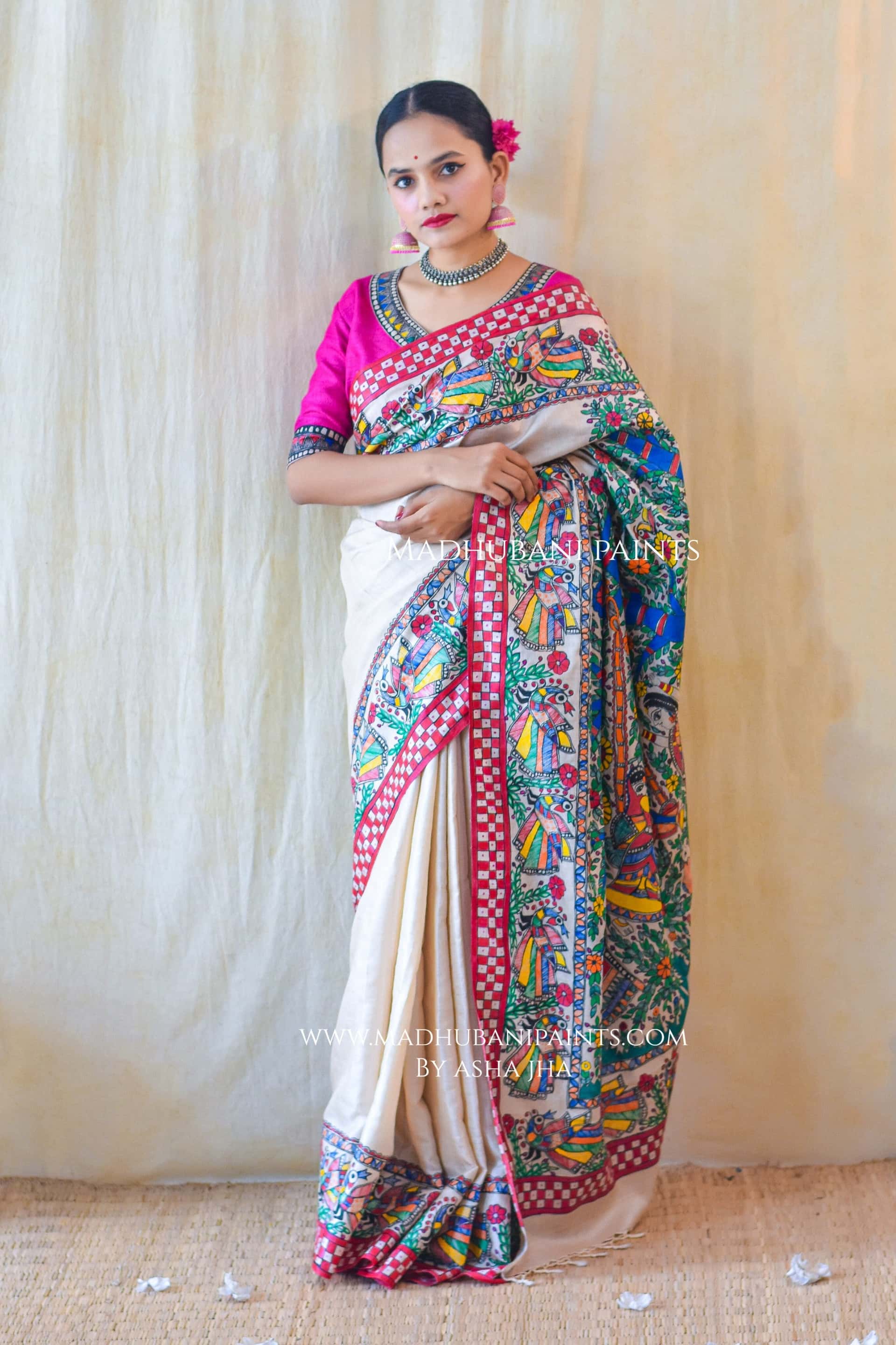 MADHURIMA Hand-painted Madhubani Tussar Silk Saree — image 3 of 6