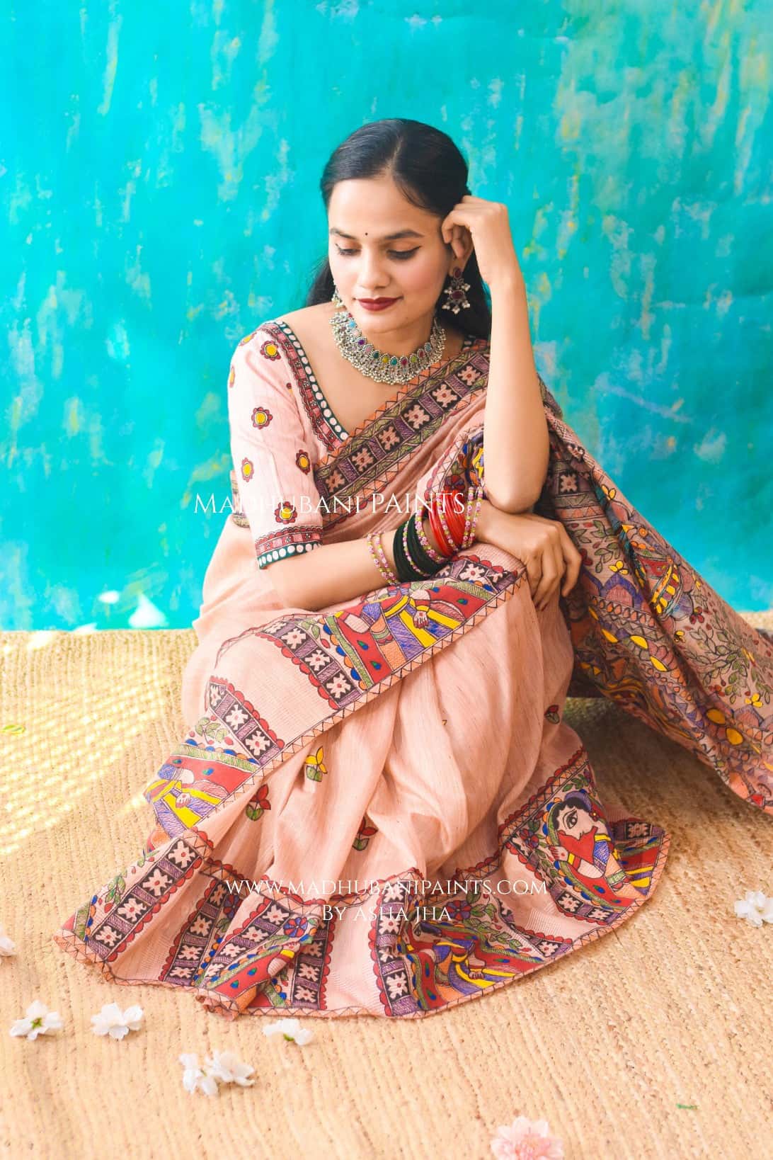 DOLI DARPAN Handpainted Madhubani Chanderi Saree Blouse Set — image 4 of 9