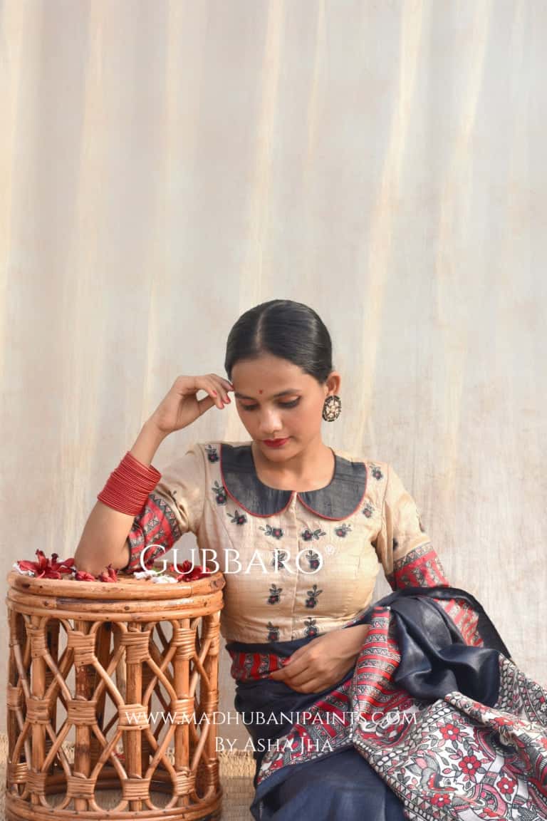 'SHATAKSHI' Handpainted Madhubani Tussar Silk Blouse — image 4 of 7