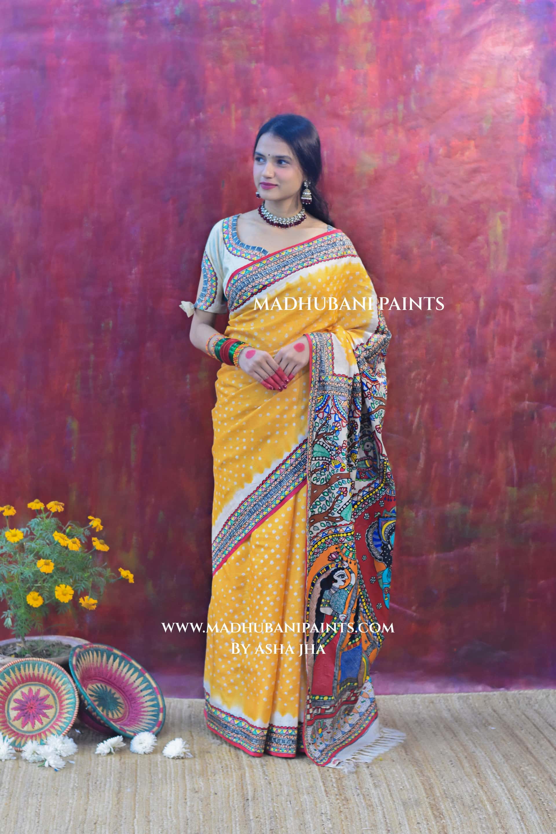 RAM SITA SWAYAMBAR Hand-painted Bandhini Tusaar Silk Saree Blouse Set — image 7 of 7