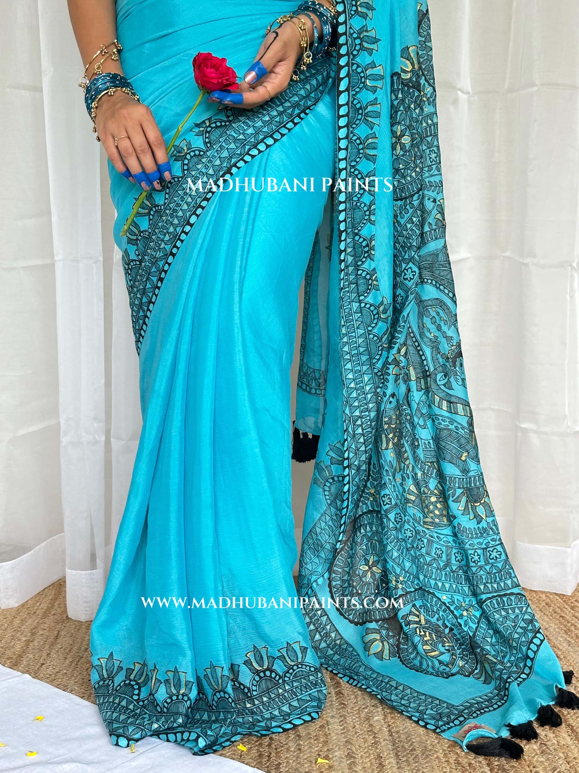 Aasmani Doli Hand-painted Madhubani Chiffon Saree — image 6 of 11