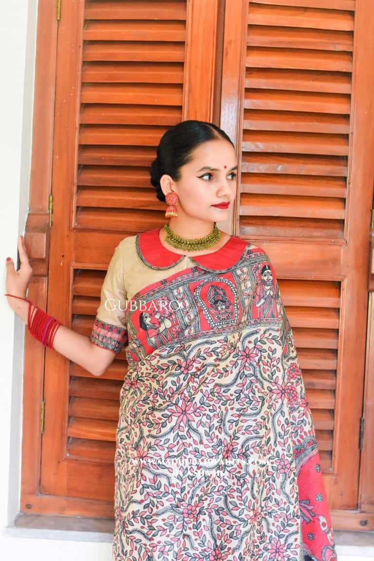 MAHAGAURI Handpainted Madhubani Tussar Silk Blouse — image 2 of 6