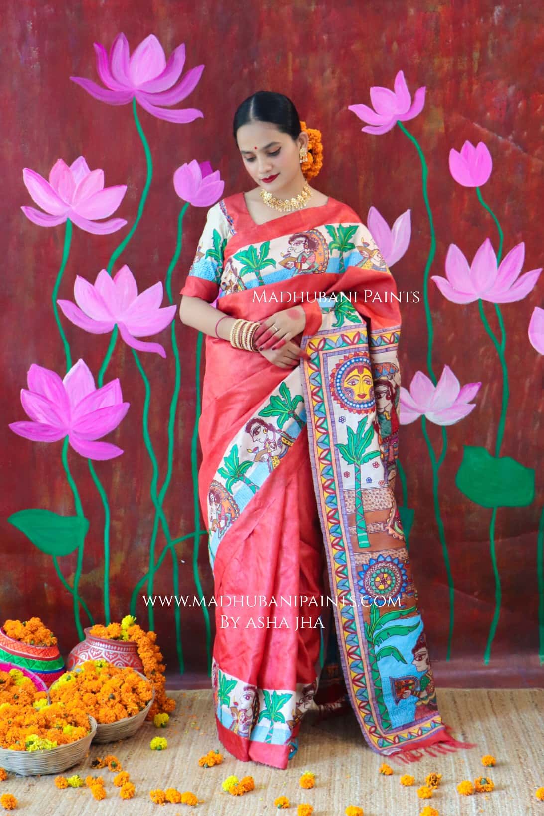CHHATH POOJA SHAKTI Handpainted Madhubani Tussar Silk Saree — image 3 of 9