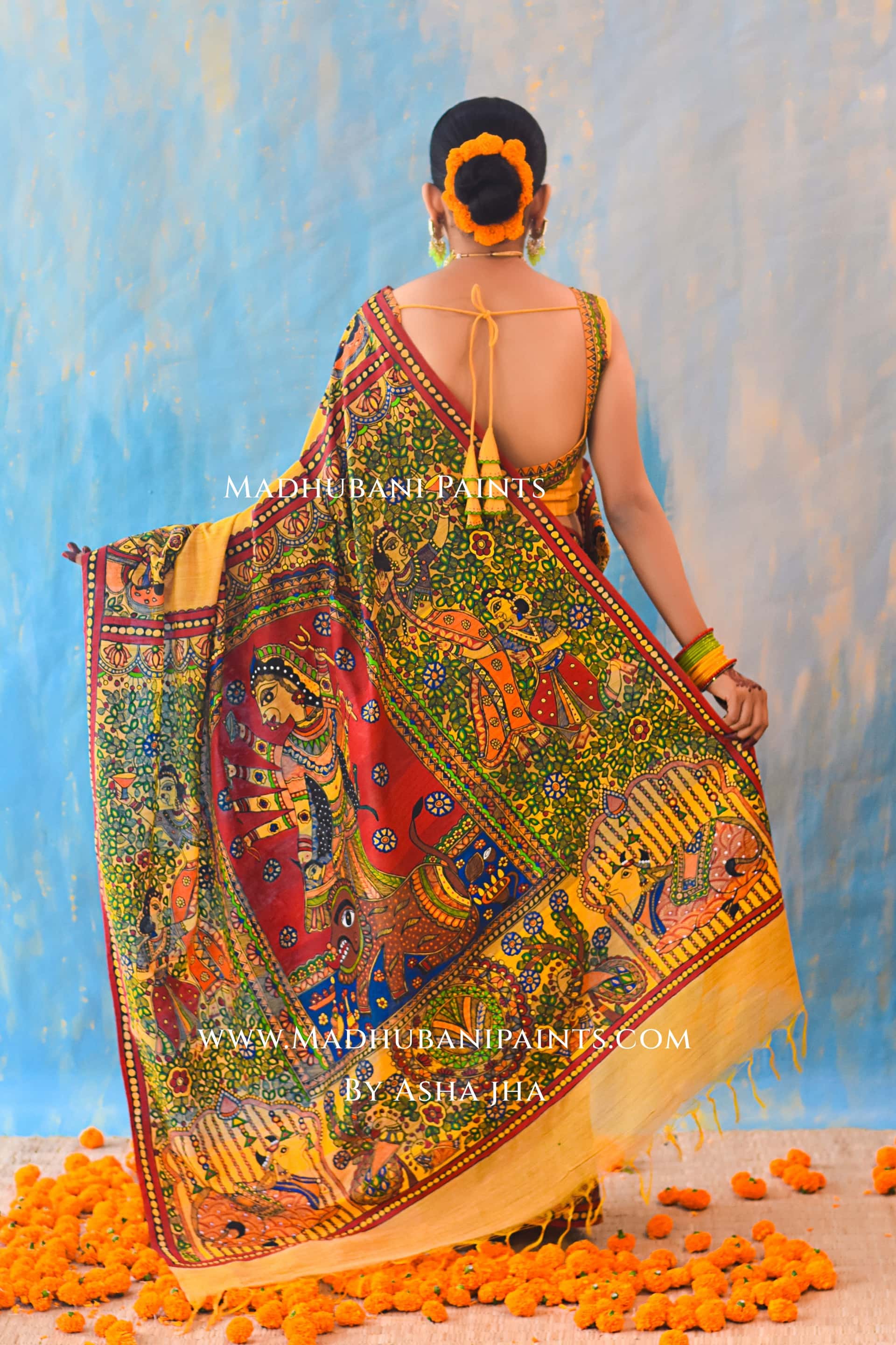 KAMESHWARI Madhubani Hand-painted Chanderi Silk Saree — image 4 of 7