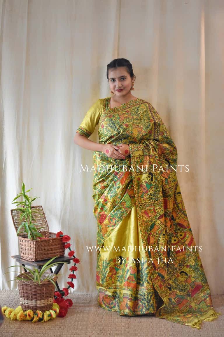 'GAUNA' Handpainted Madhubani Tussar Silk Saree — image 4 of 8