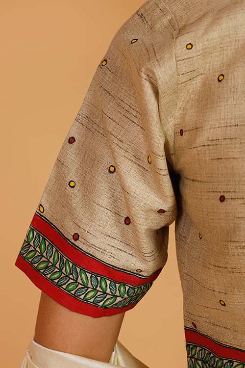 'Mithila Motif' Handpainted Madhubani Cotton Blouse — image 7 of 8