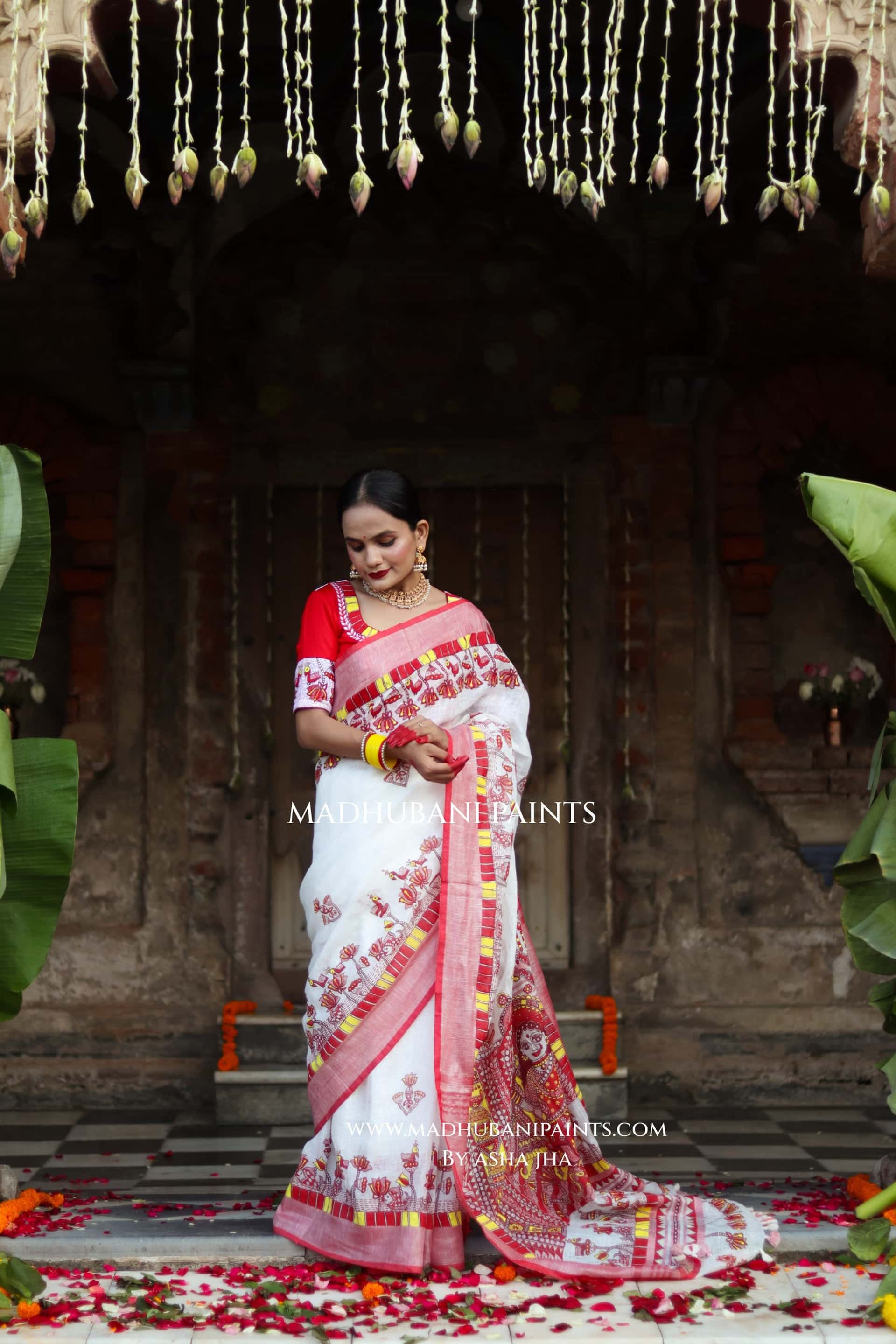 KAMLA Handpainted Linen Madhubani Saree — image 3 of 13