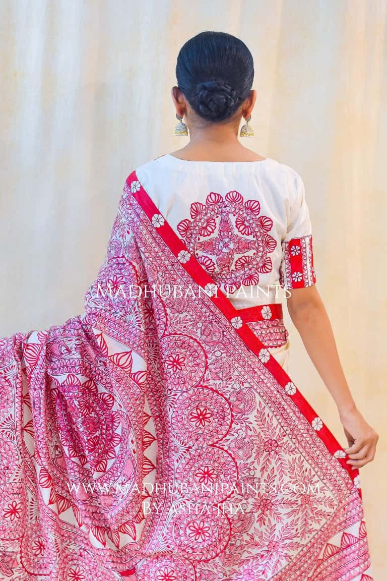Manik Raina Handpainted Madhubani Tussar Silk Saree Blouse Set — image 9 of 10