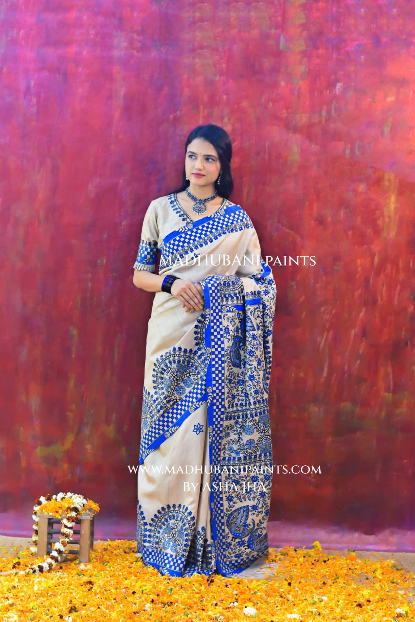 'NEELAKANTH' Tussar Silk Hand-Painted Madhubani Saree — image 7 of 7