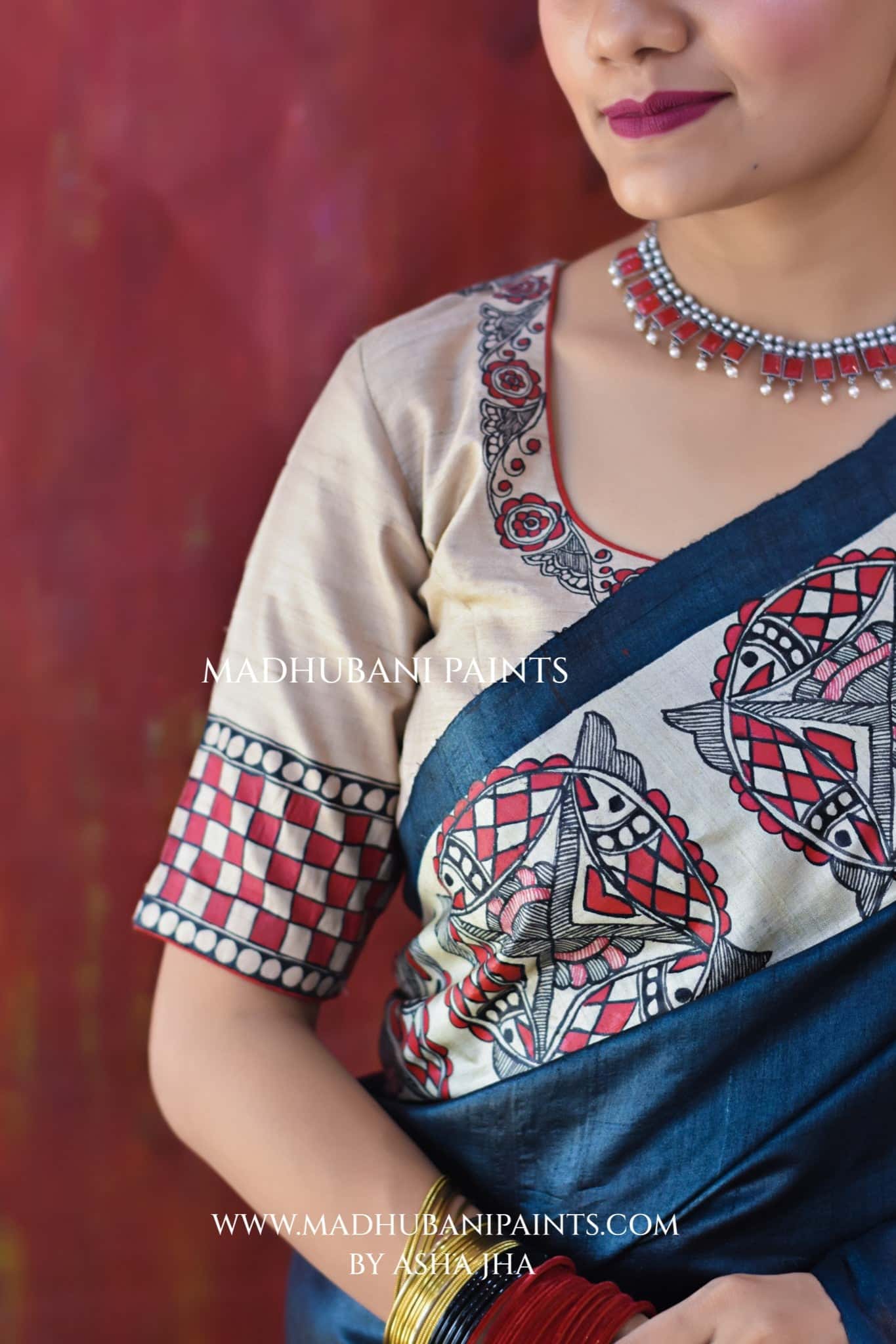 SAMUNDRAMAYI Hand-painted Madhubani Tussar Silk Saree Blouse Set — image 4 of 9