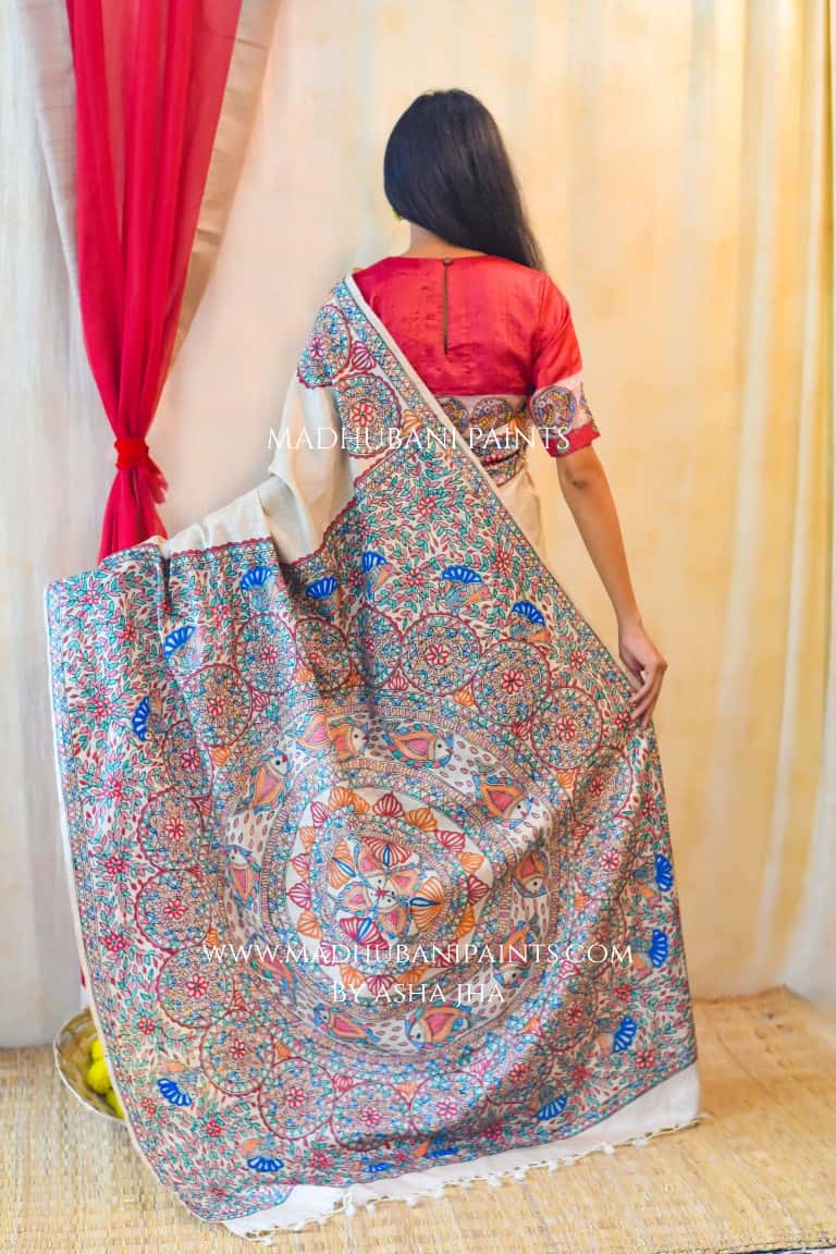 'MATSYA NRITYA'  Handpainted Madhubani Tussar Silk Saree — image 6 of 8