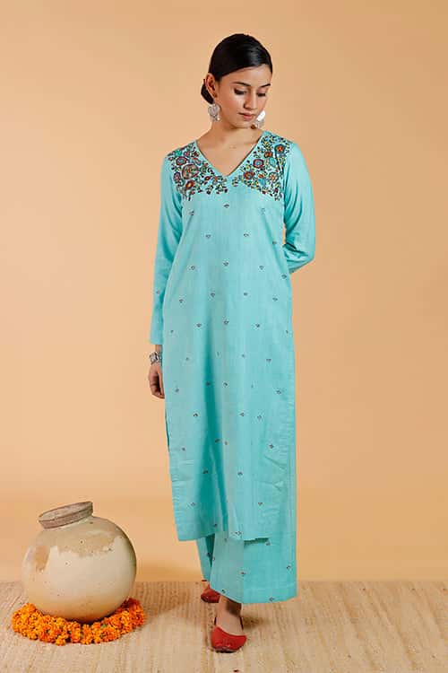'Pushpam Priye' Handpainted Madhubani Cotton Kurta — image 2 of 7