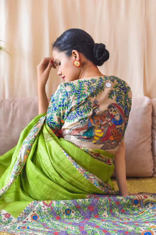 'MANMOHANA RADHA KRISHNA' Tussar Silk Saree — image 4 of 5