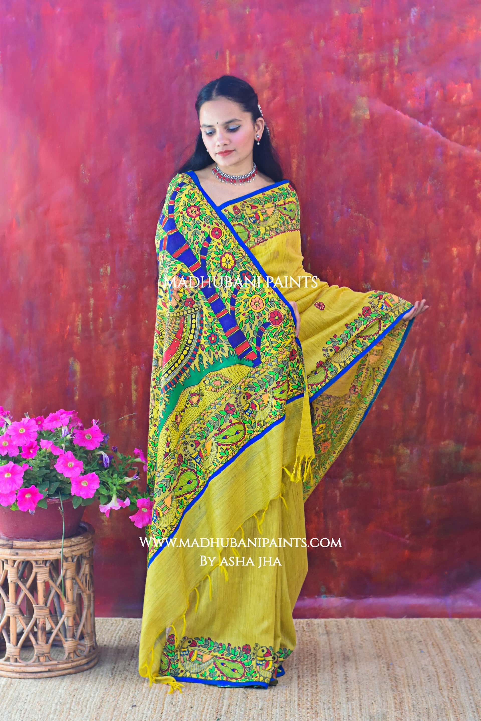 BRAJ KI BELA Hand-painted Madhubani Chanderi  Saree Blouse set — image 6 of 9