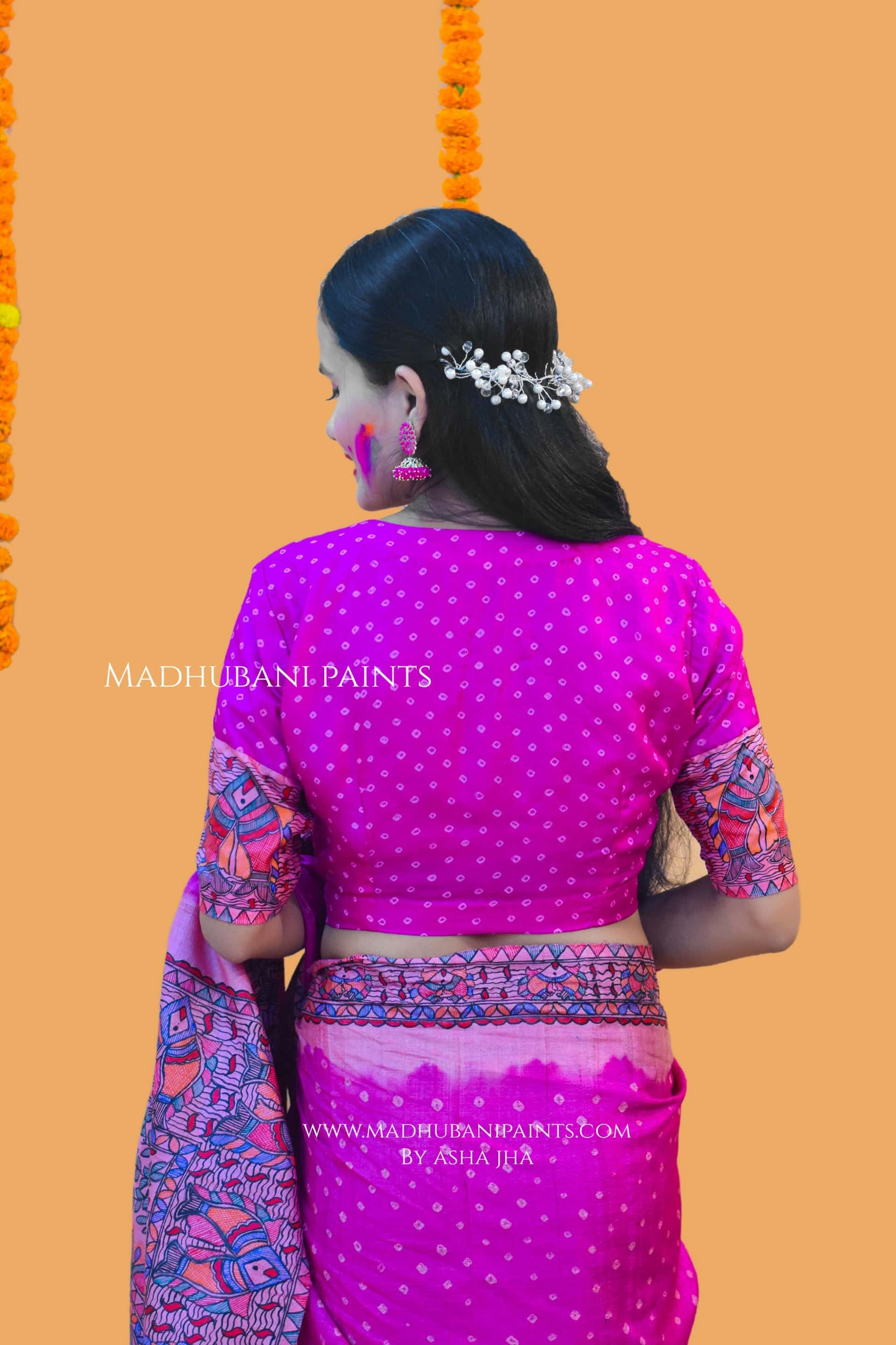 MATSYA BANDHINI MANDALI Hand-painted Madhubani Tussar Silk Blouse — image 5 of 7