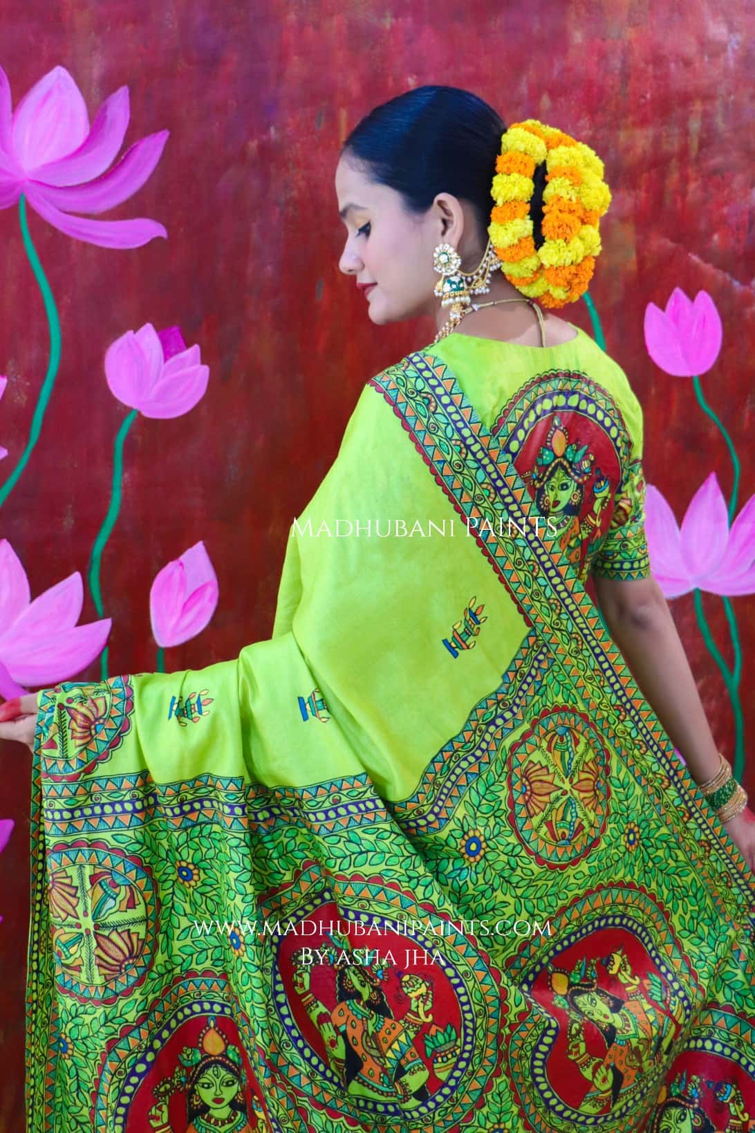 'SANSKRITI' Handpainted Madhubani Tussar Silk Saree — image 2 of 9