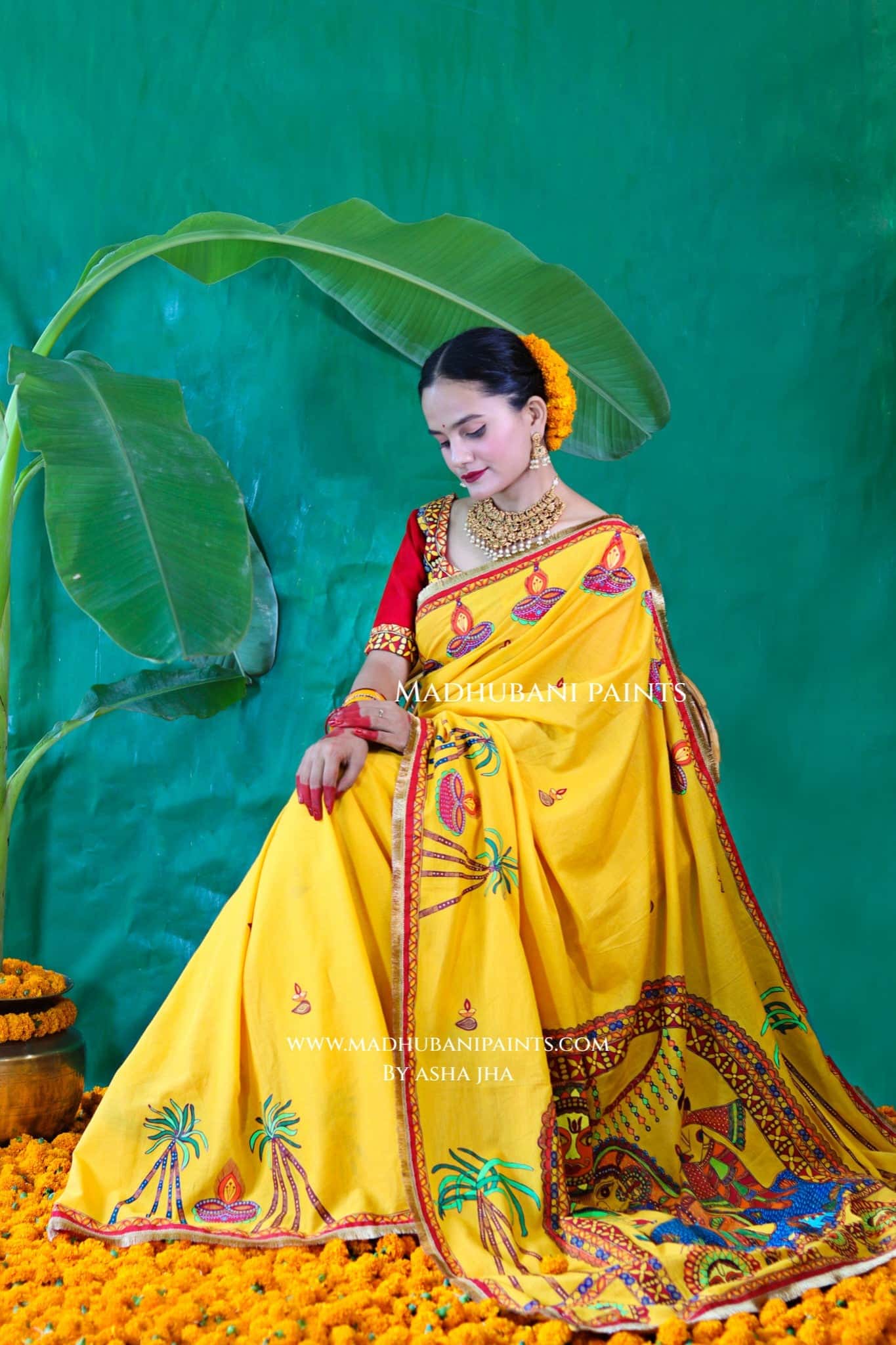 CHHATH PARV Hand painted Madhubani Cotton Saree — image 9 of 9