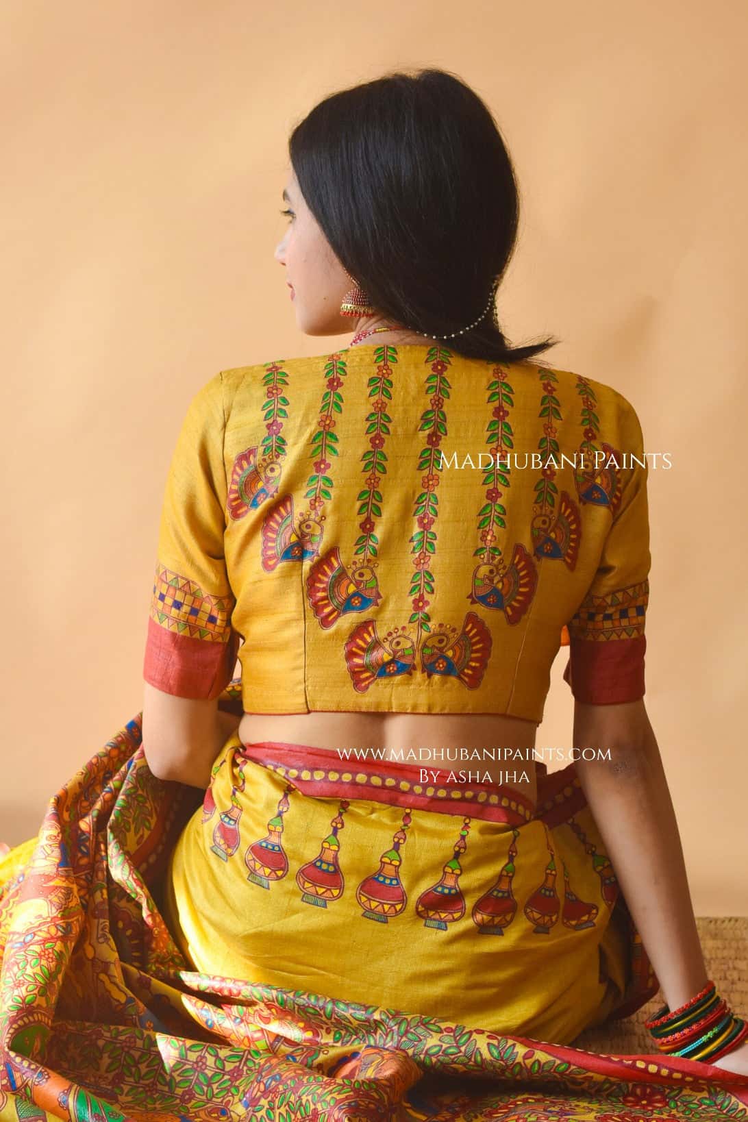 Madhur Milan Hand-painted Madhubani Tussar Silk Blouse — image 2 of 5
