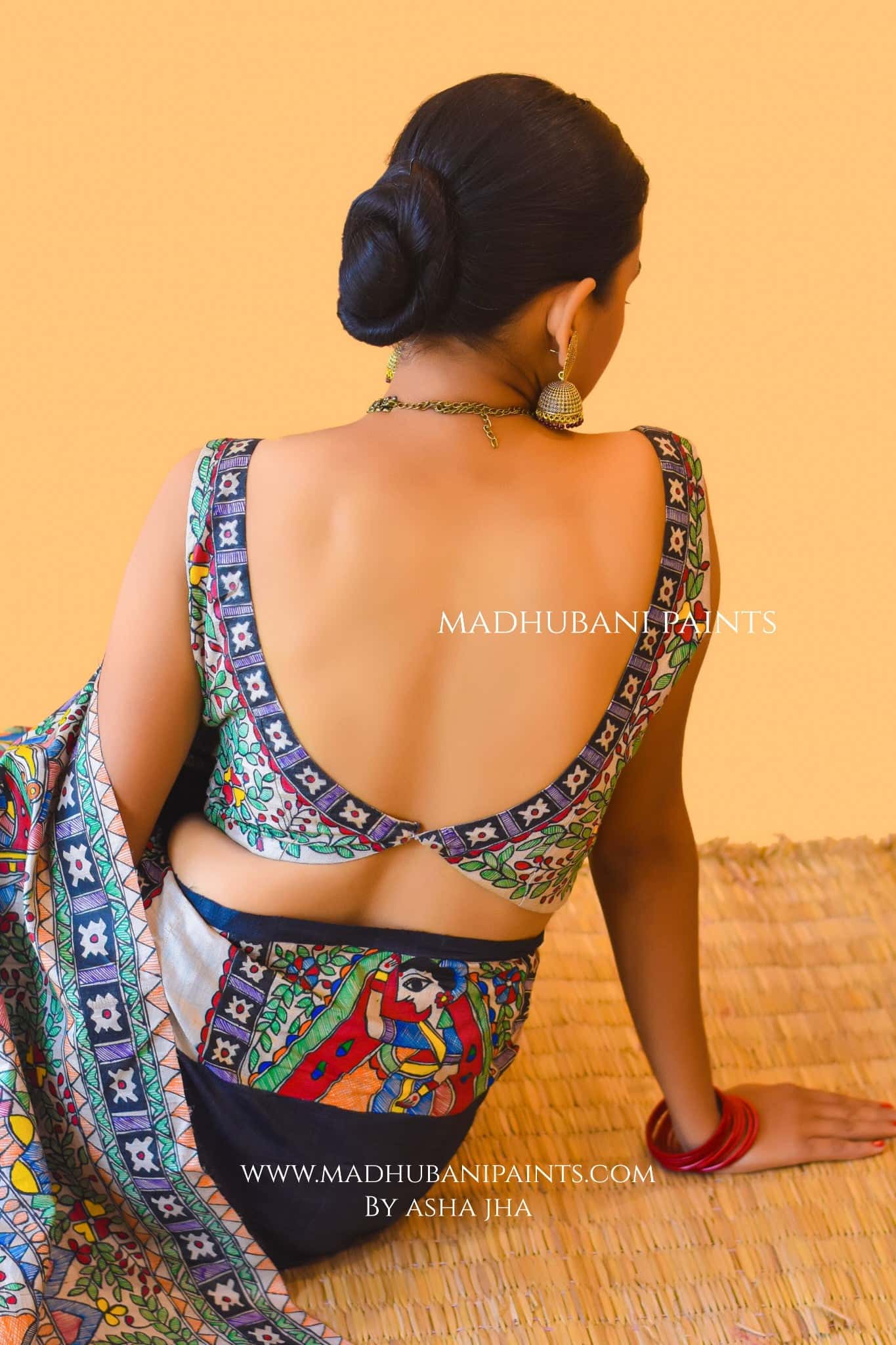 GODNA DOLI Hand-painted Madhubani Saree Blouse set — image 6 of 13