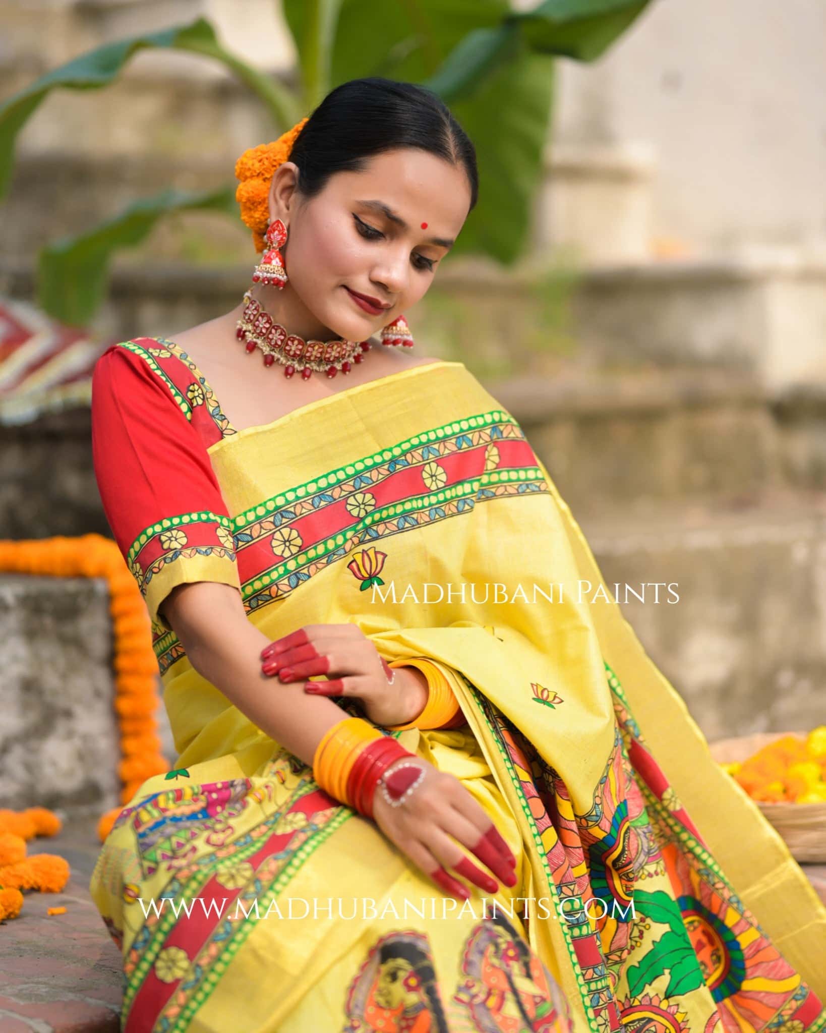 Surya Shalini Chhath Puja Handpainted Madhubani Cotton Saree — image 9 of 13