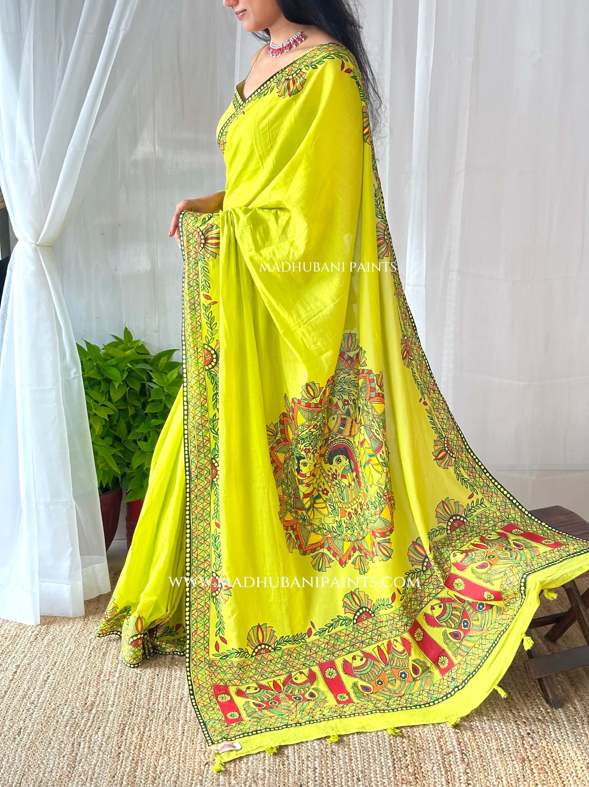 Hara Shringar Handpainted Madhubani Cotton Saree — image 4 of 9