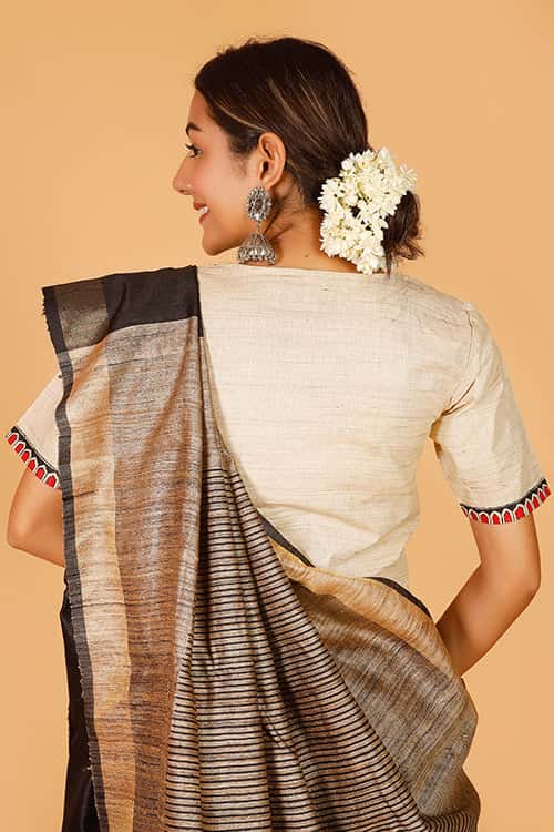'Surmai Lotus' Handpainted Madhubani Cotton Blouse — image 5 of 6