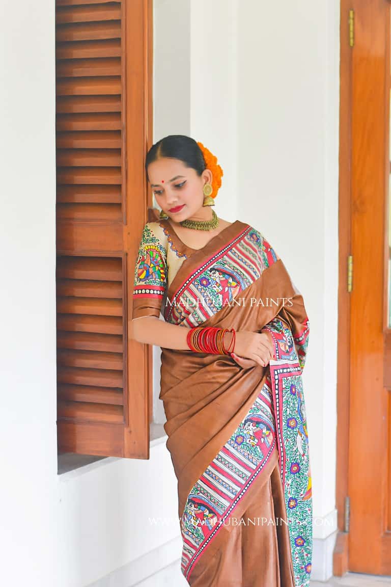 SHAMBHAVI Handpainted Madhubani Tussar Silk Saree — image 4 of 9