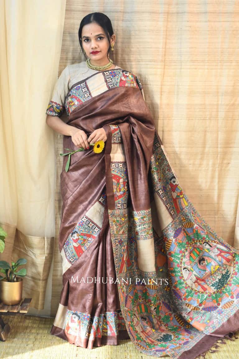 Madhubani Handpainted Mithila Doli Saree Blouse Set — image 3 of 5
