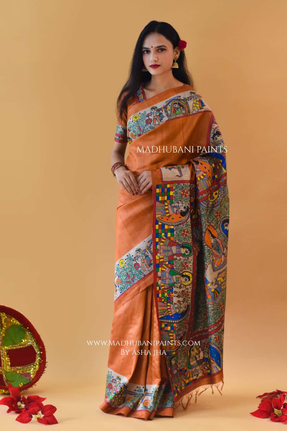 MITHILA MADAPAM Hand-painted Tussar Silk Saree Blouse Set — image 4 of 8
