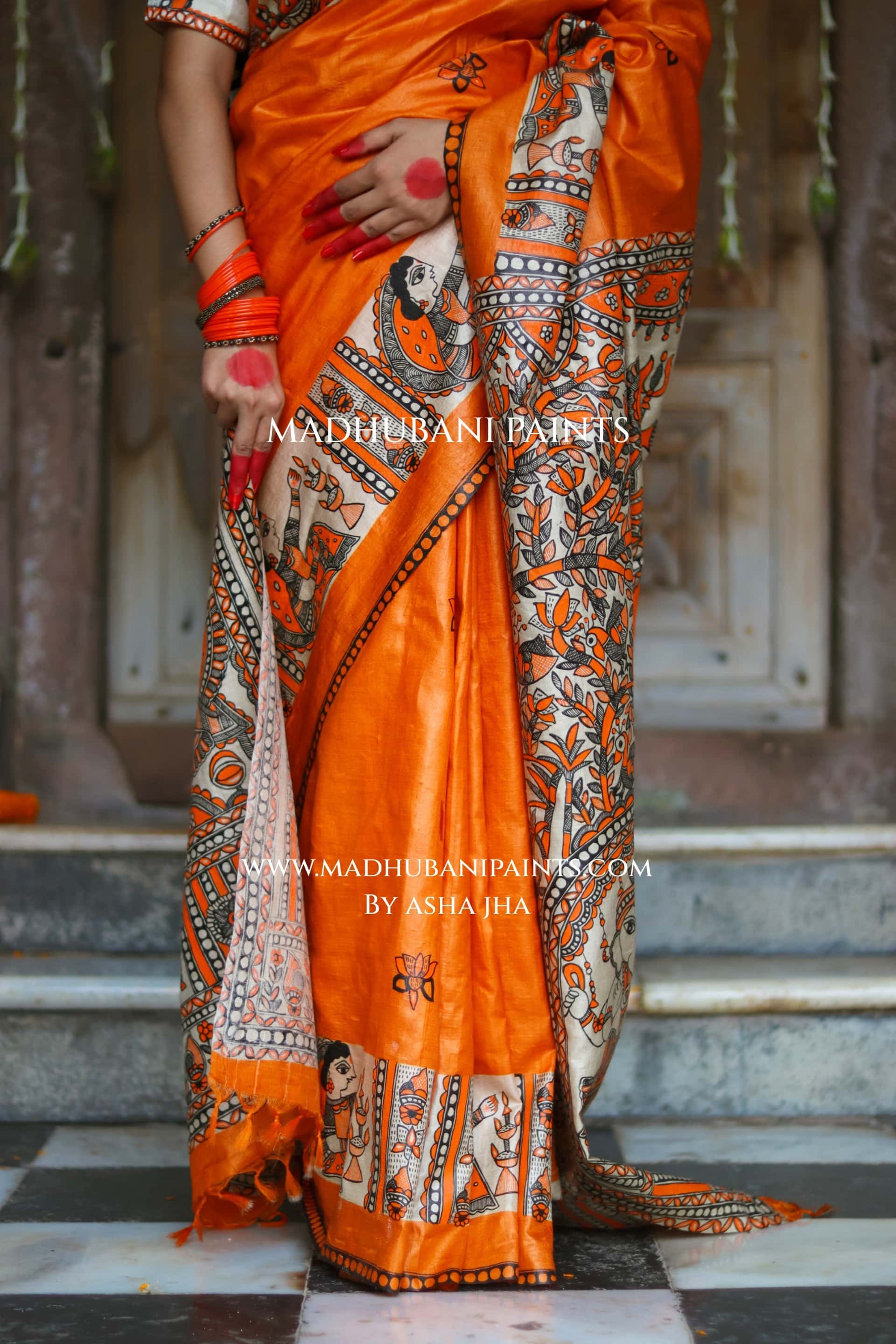 KESARIYA NAINTARA Handpainted Tussar Silk Madhubani Saree — image 8 of 10