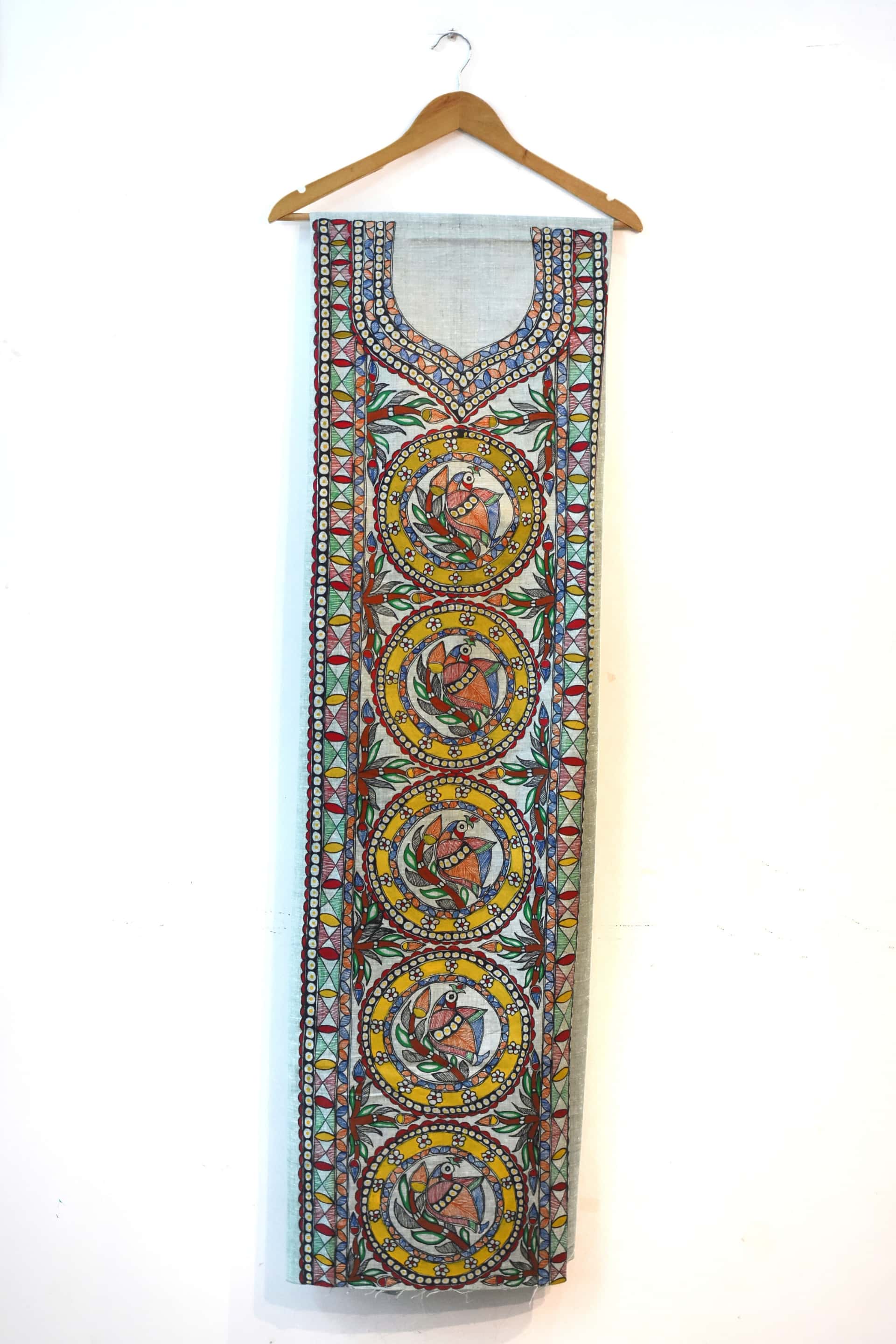 Peacock Hand-painted Madhubani Painting Cotton Unstitched Kurta — image 2 of 2