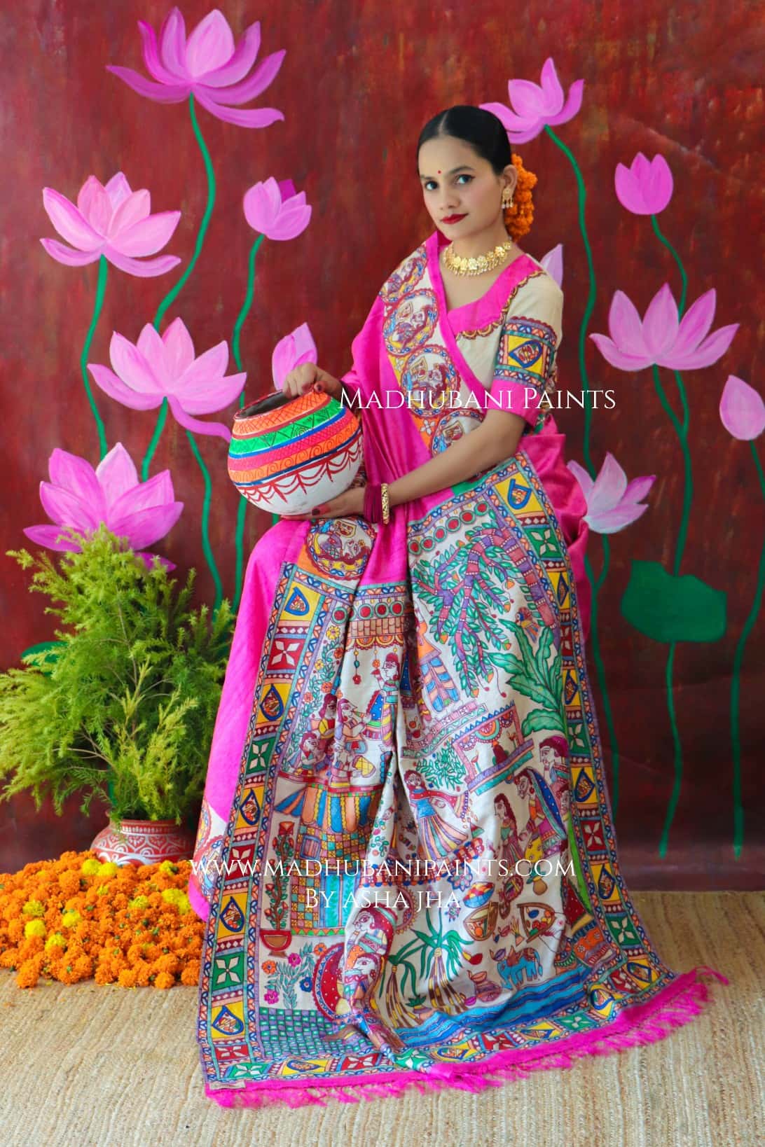 CHHATH MAHAPARV Handpainted Madhubani Tussar Silk Saree — image 3 of 7