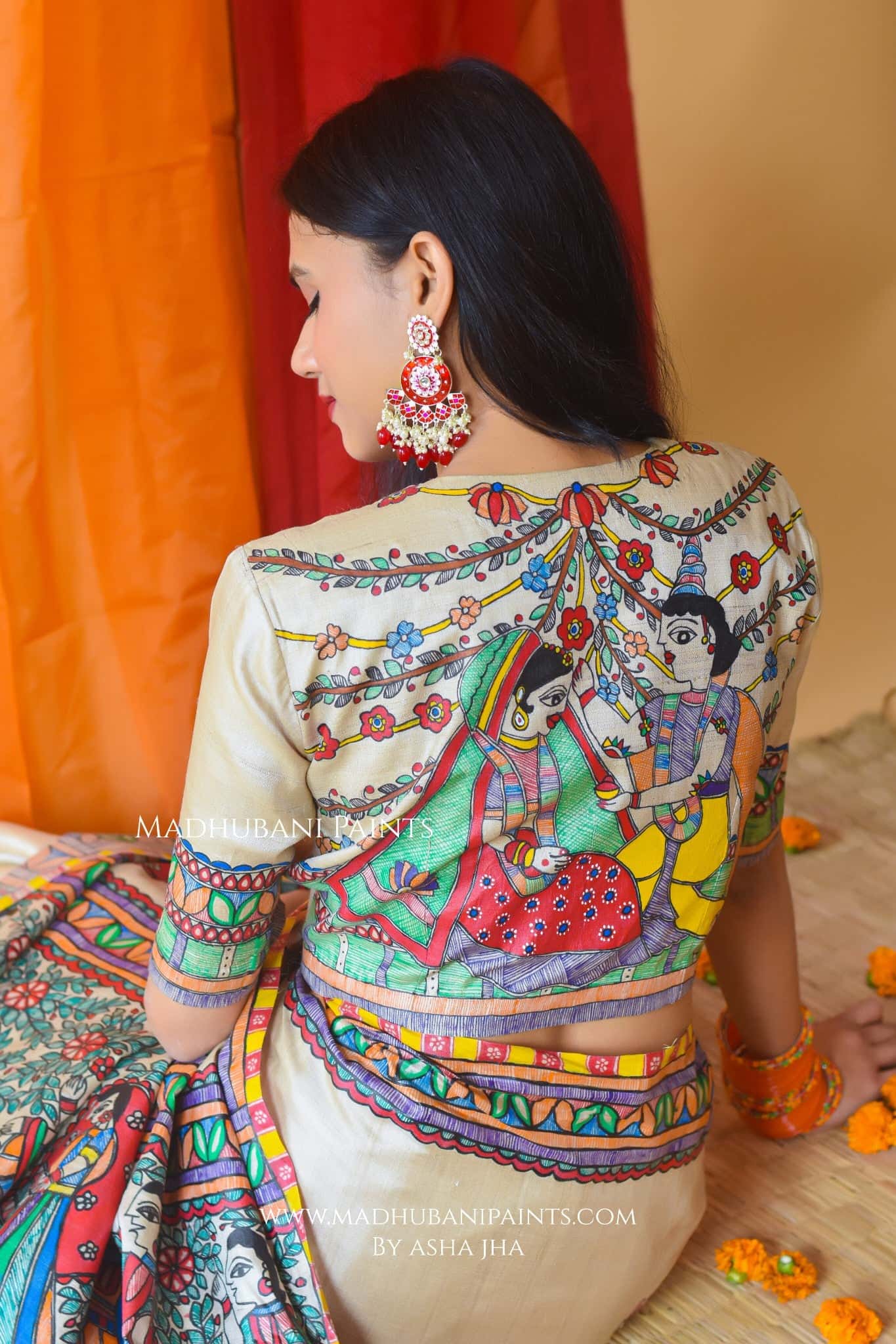 MITHILANCHAL VIVAH Hand-painted Madhubani Tussar Silk Blouse — image 2 of 9