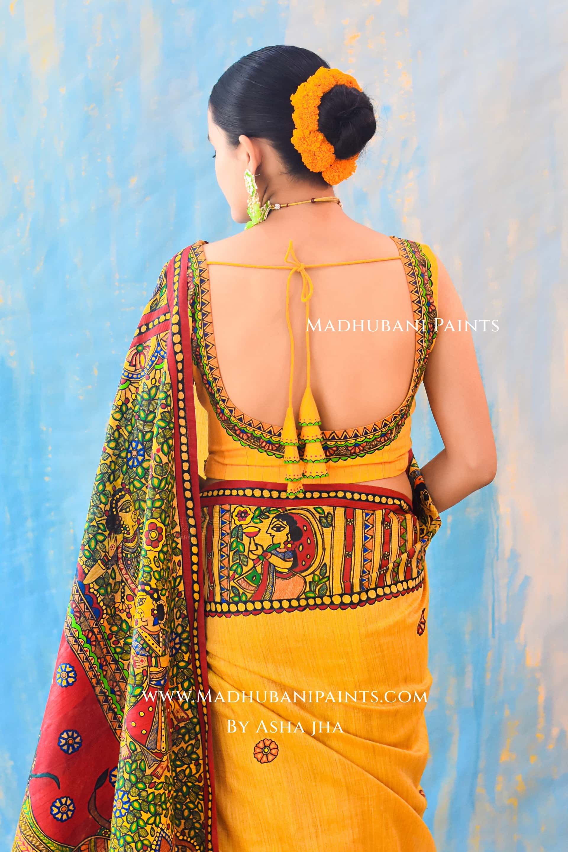 KAMESHWARI Madhubani Hand-painted Chanderi Silk Saree Blouse Set — image 10 of 11