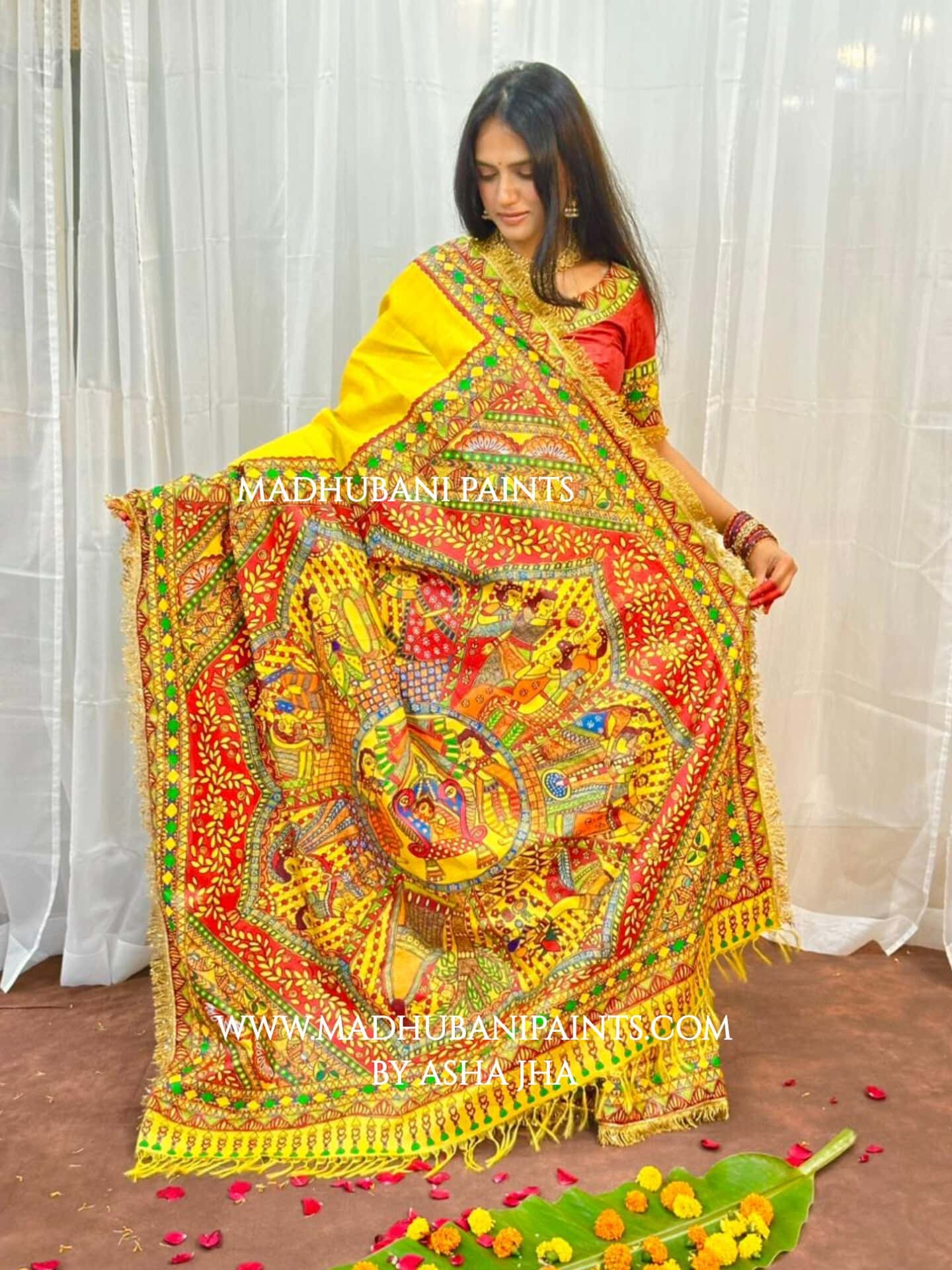 MITHILA VIVAH BRIDAL Hand-painted Madhubani Tussar Silk Saree — image 3 of 8
