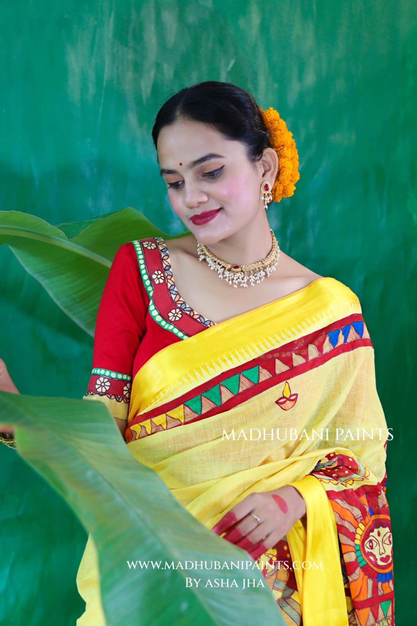 Chhath Puja Handpainted Madhubani Handloom Cotton Saree — image 3 of 9