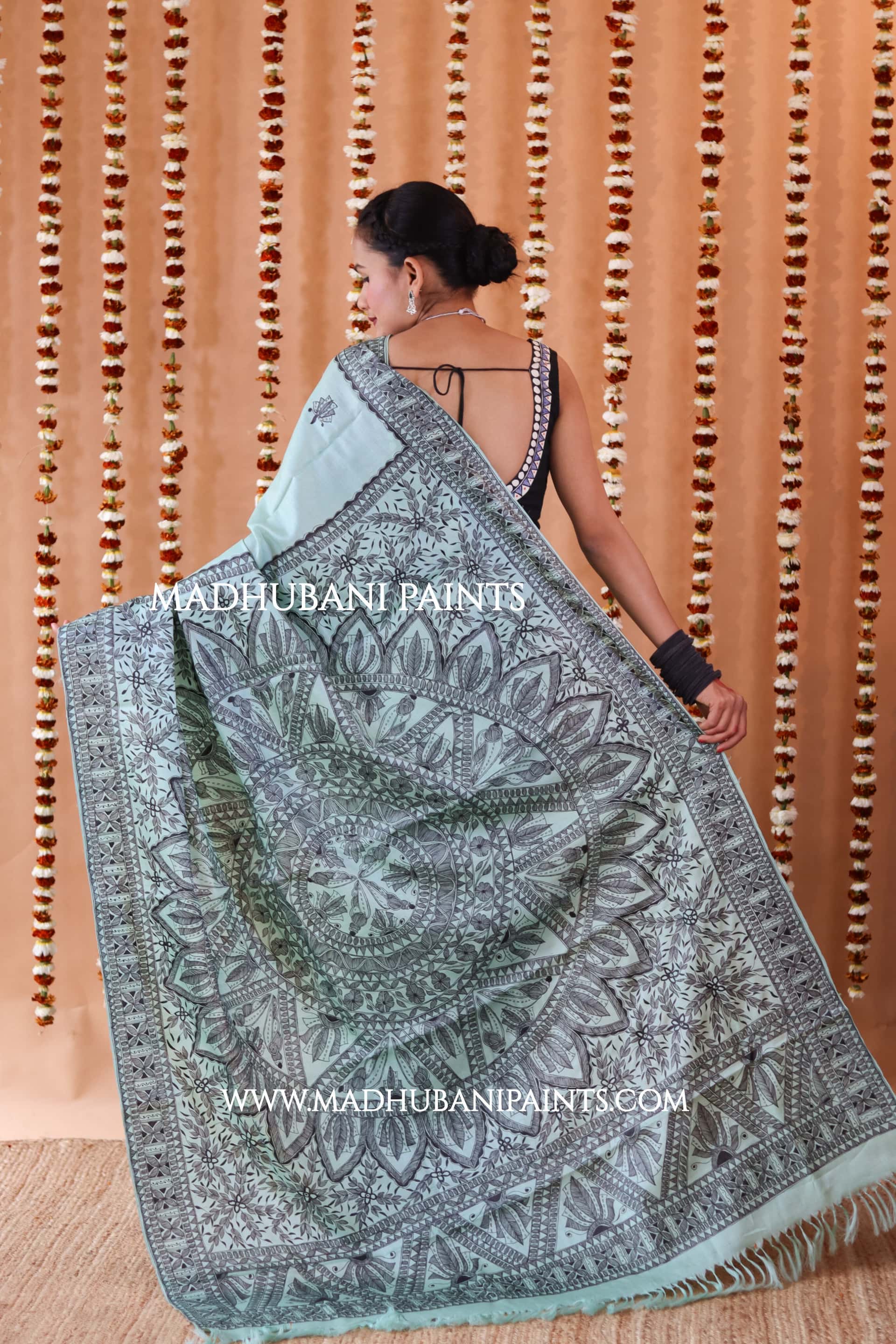 SAANKH KAMAL MANDALA Hand-painted Madhubani Tussar Silk Saree Blouse Set — image 10 of 11