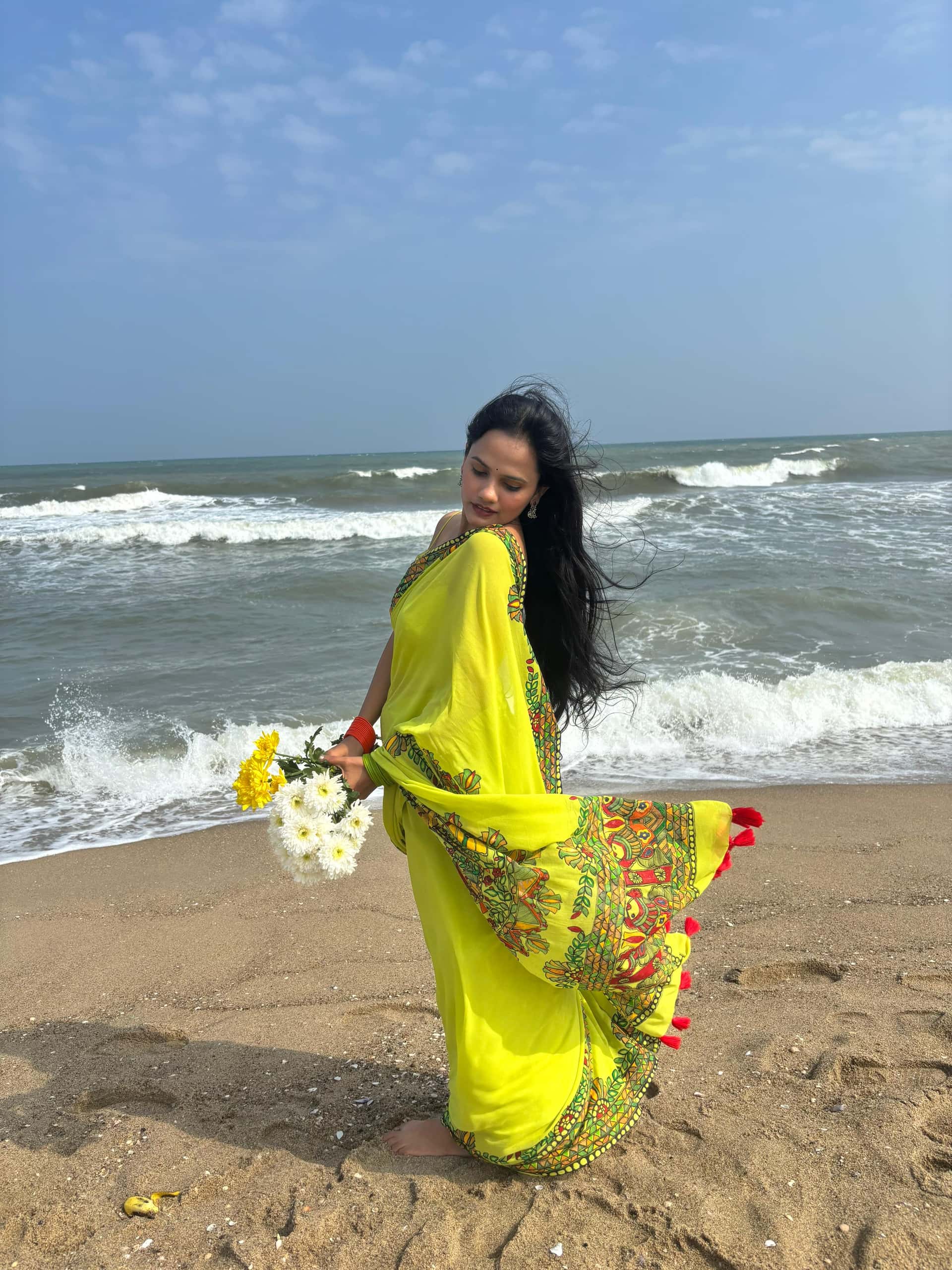 MRIDULA Handpainted Madhubani Georgette Saree — image 2 of 13