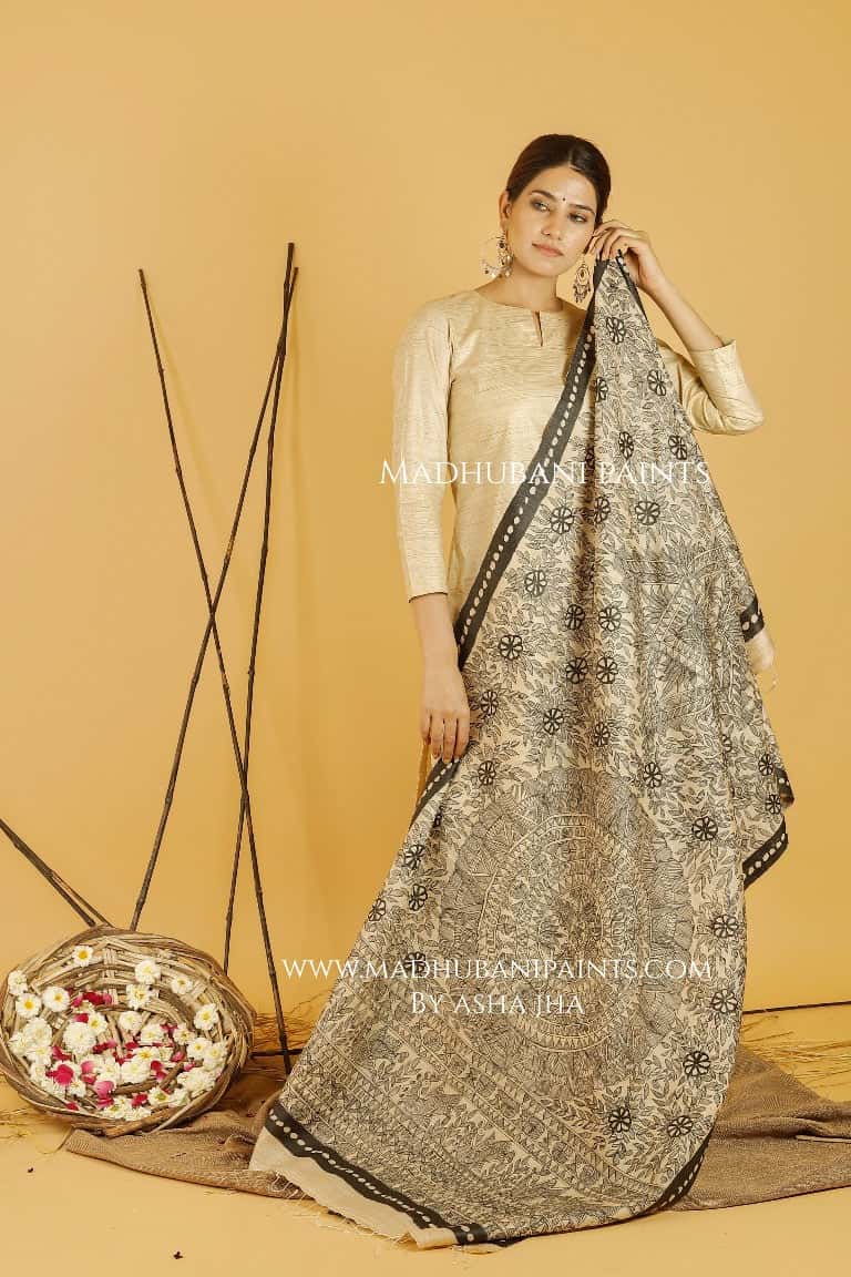 Mithila Prakriti Full Handpainted Madhubani Duppatta — image 3 of 4