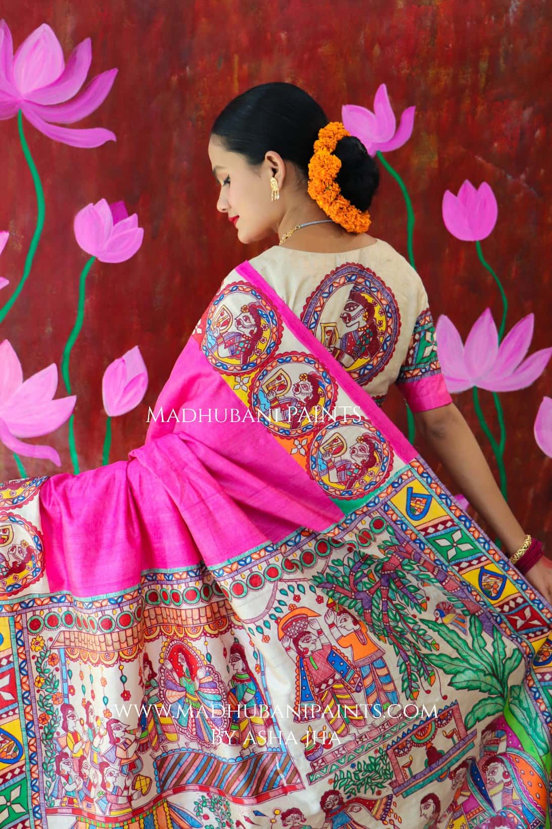 CHHATH MAHAPARV Handpainted Madhubani Tussar Silk Saree Blouse Set — image 9 of 11